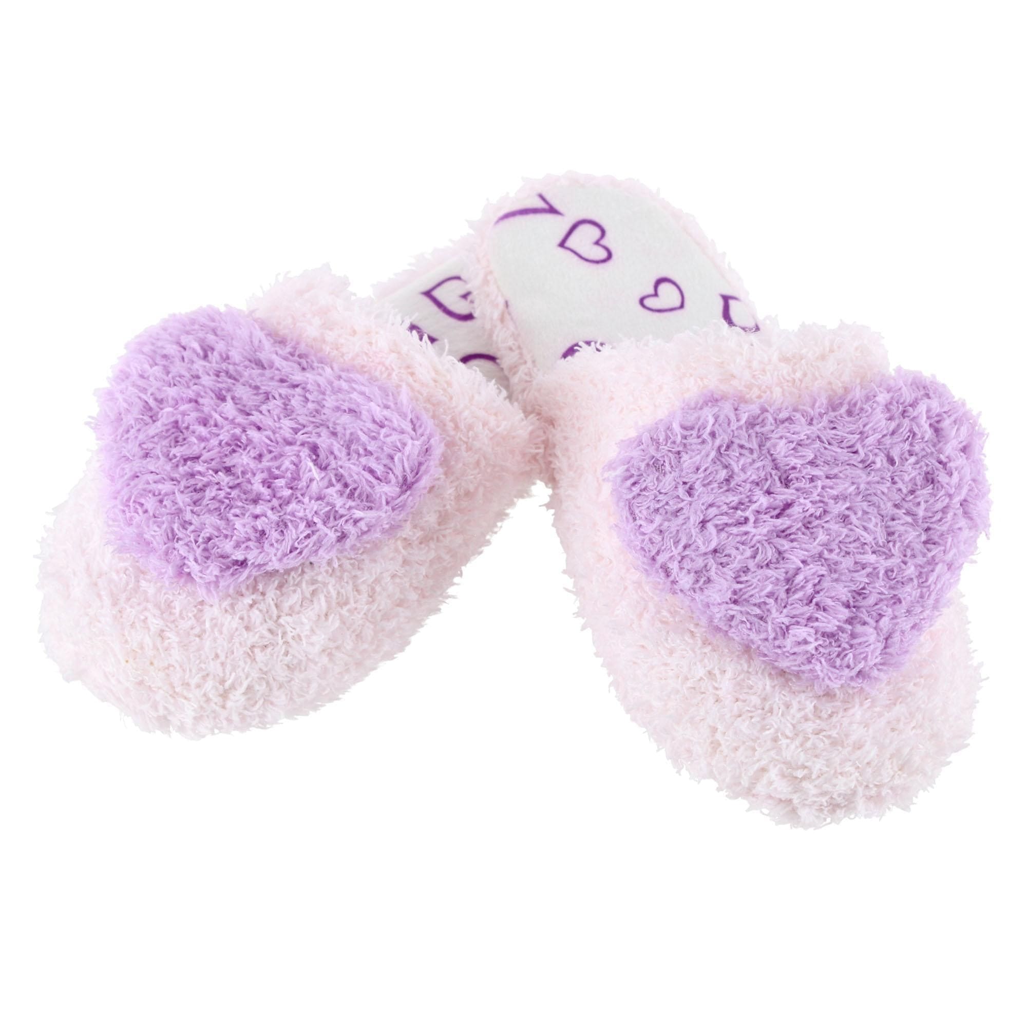 CTM® Girl's Fluffy Heart Assorted Slippers - Purple