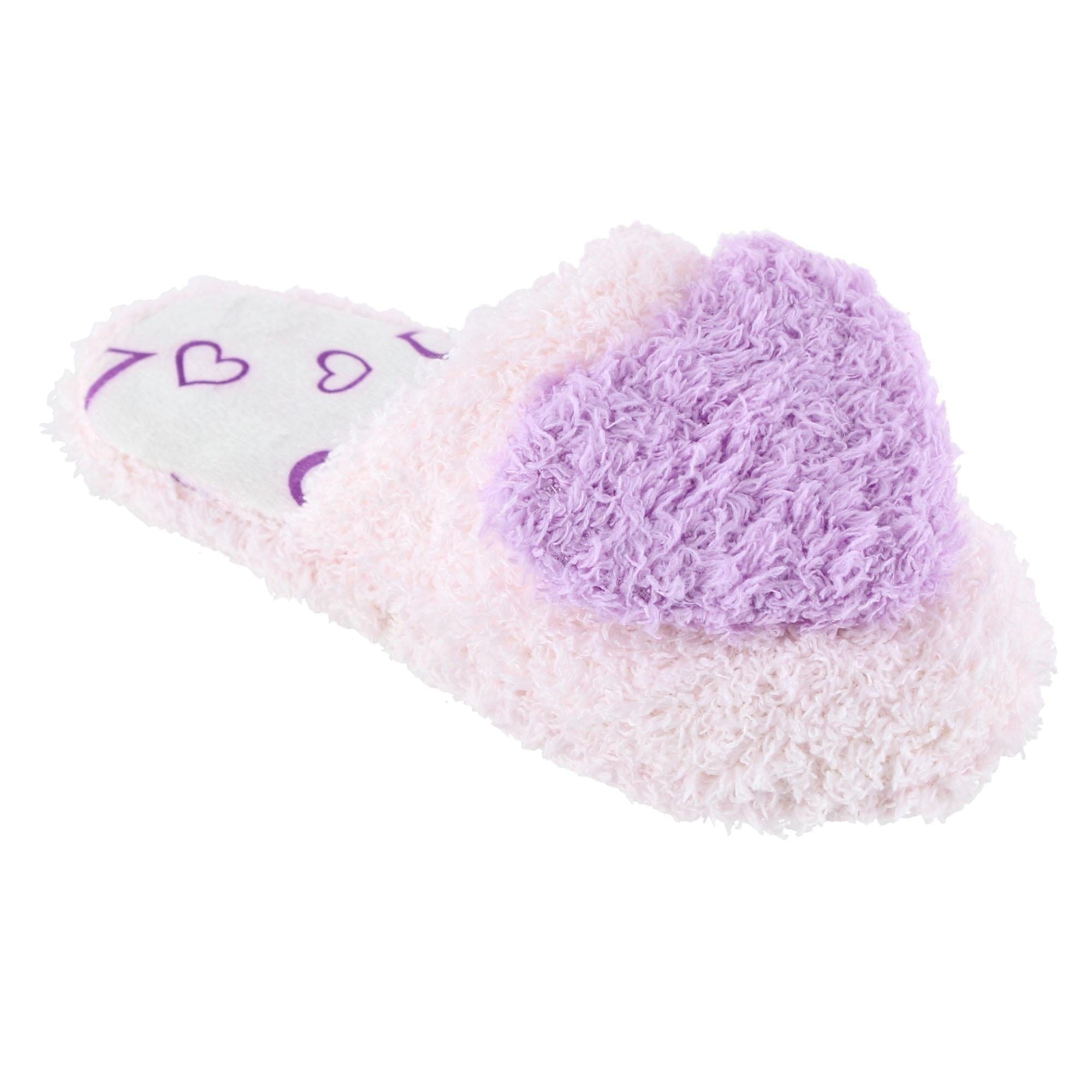 CTM® Girl's Fluffy Heart Assorted Slippers - Purple