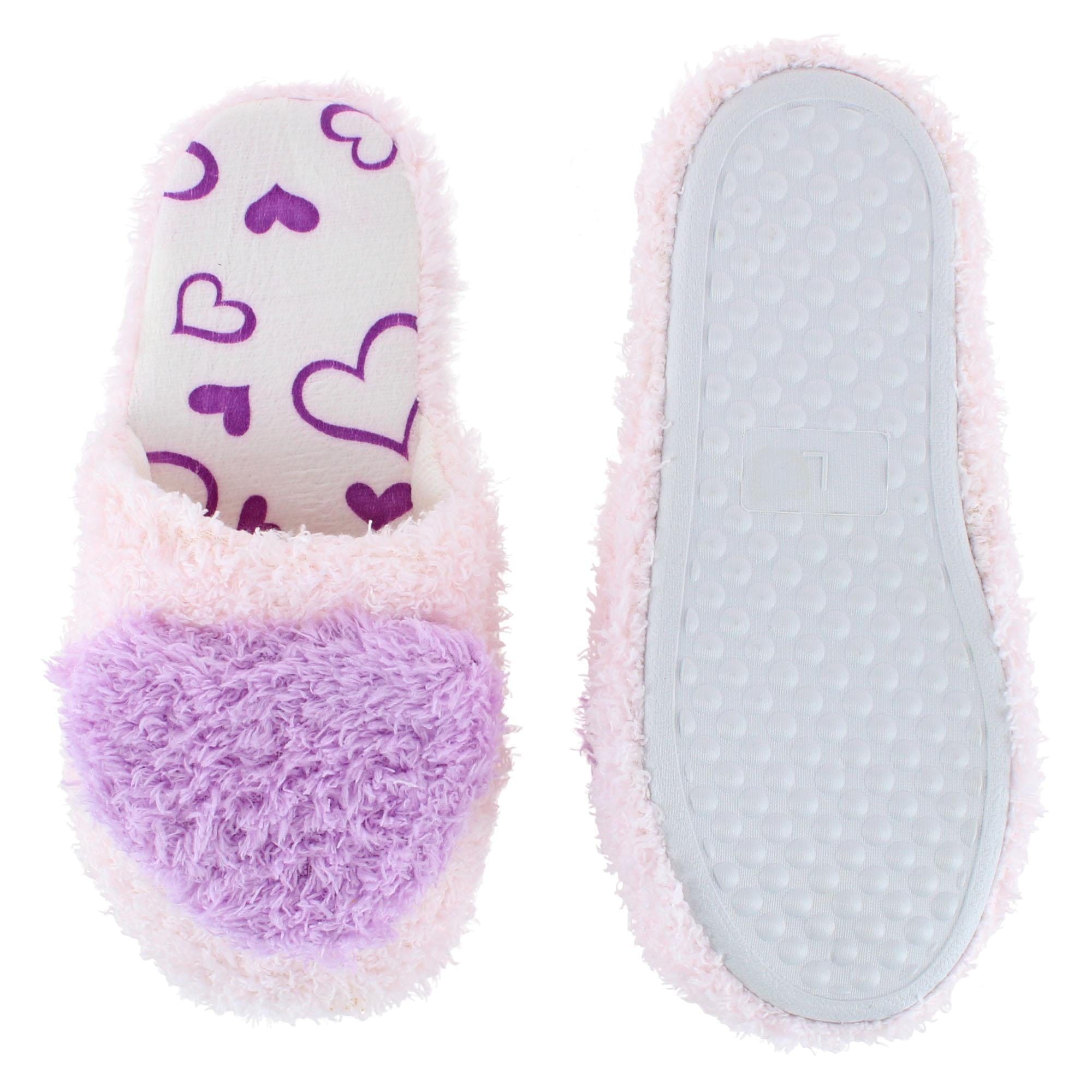 CTM® Girl's Fluffy Heart Assorted Slippers - Purple