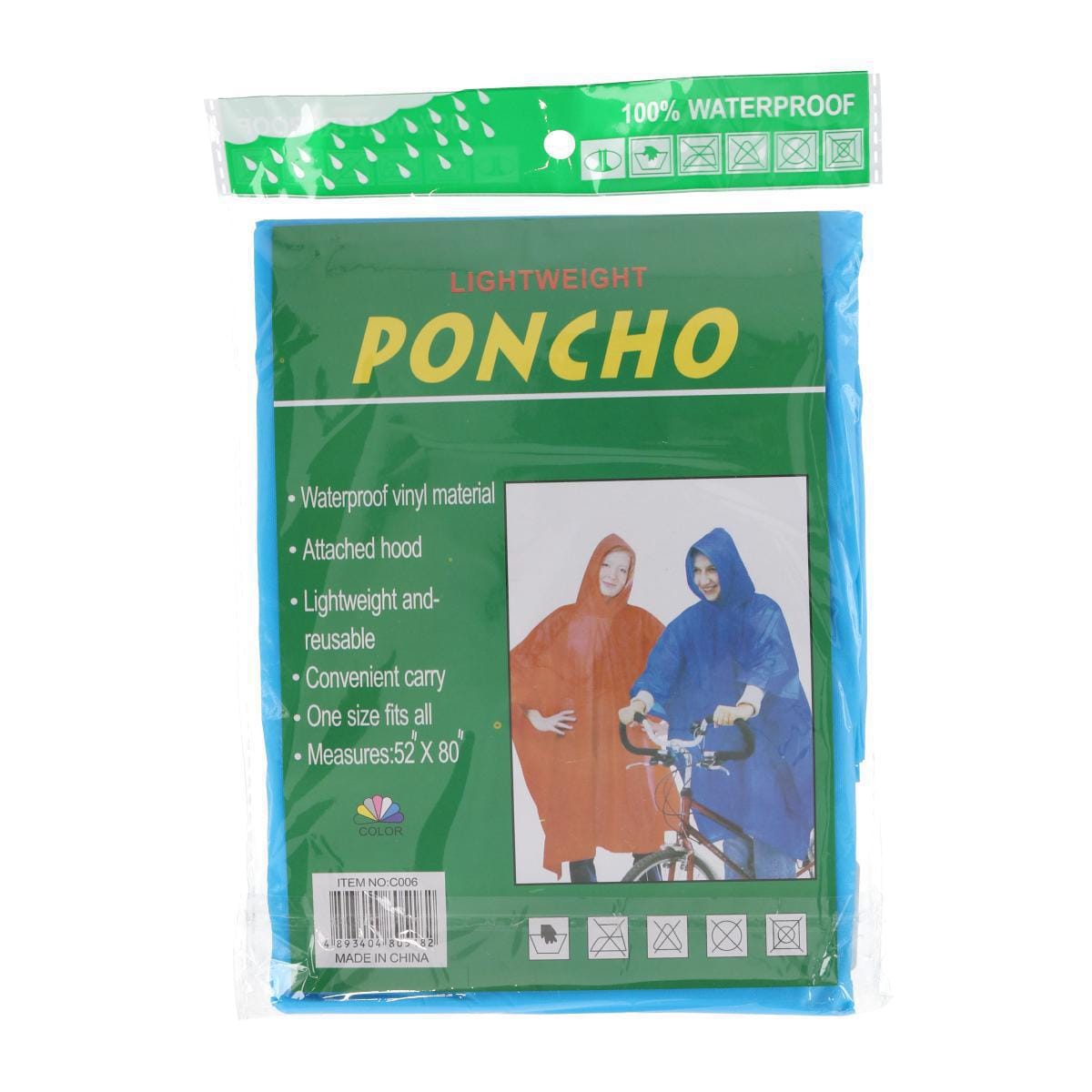 CTM® Adult Reusable Waterproof Long Rain Poncho - Blue