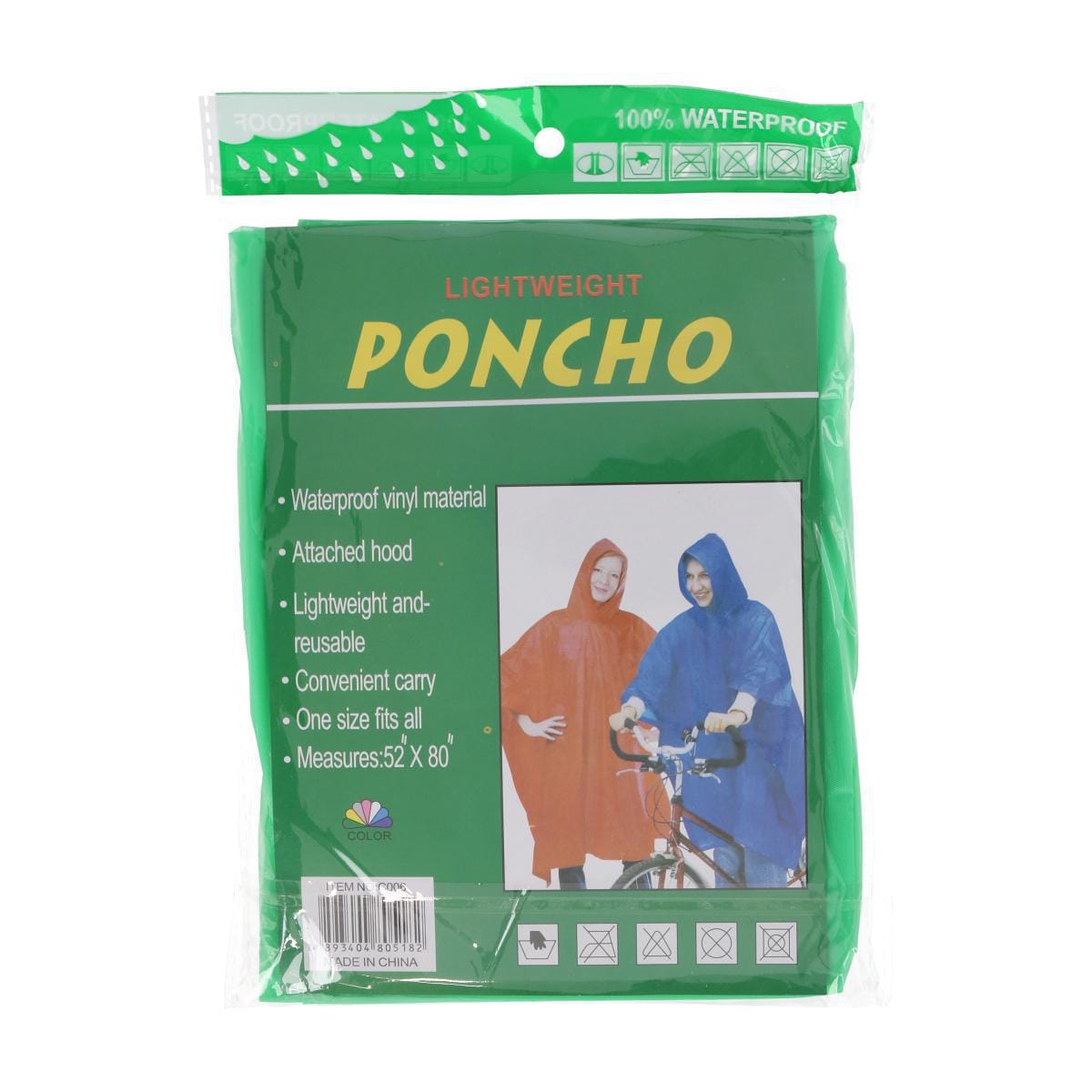 CTM® Adult Reusable Waterproof Long Rain Poncho - Green