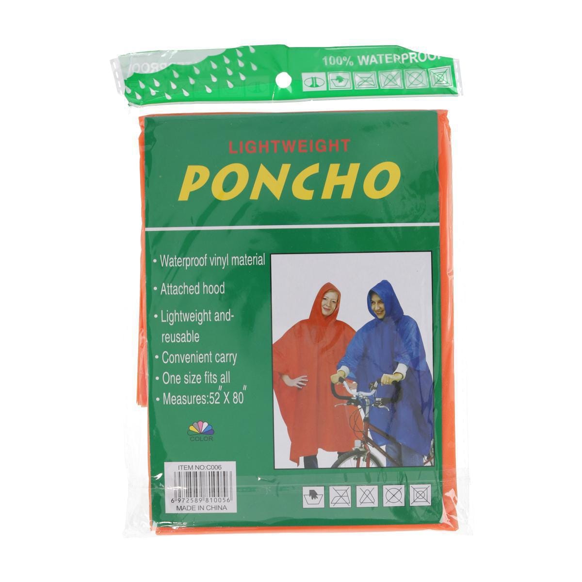 CTM® Adult Reusable Waterproof Long Rain Poncho - Orange