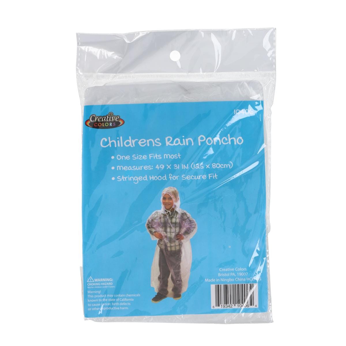 CTM® Kids' Clear Rain Poncho with Stringed Hood - Clear