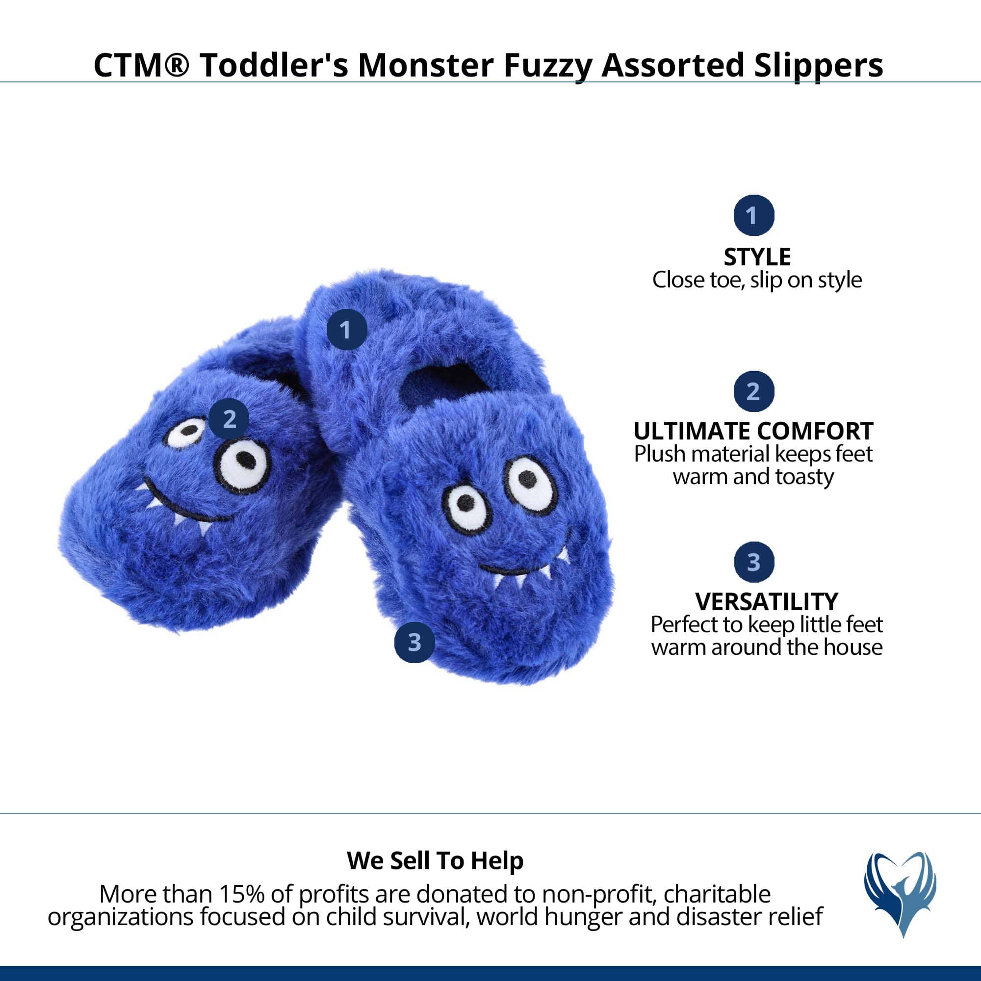 CTM® Toddler's Monster Fuzzy Assorted Slippers - Blue