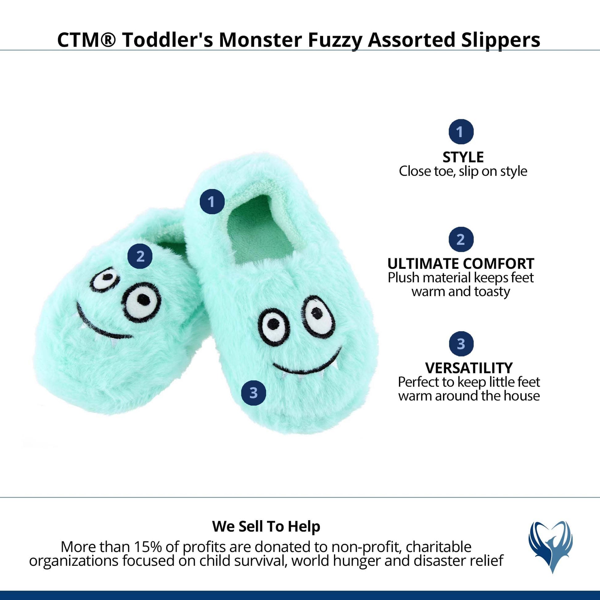 CTM® Toddler's Monster Fuzzy Assorted Slippers - Mint