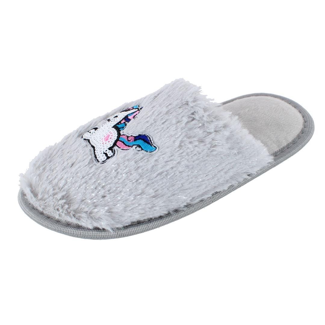 CTM® Girl's Fuzzy Unicorn Slide Slippers - Grey