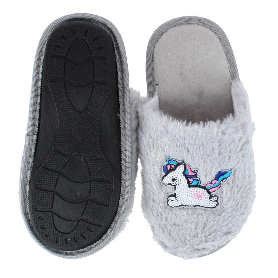CTM® Girl's Fuzzy Unicorn Slide Slippers - Grey