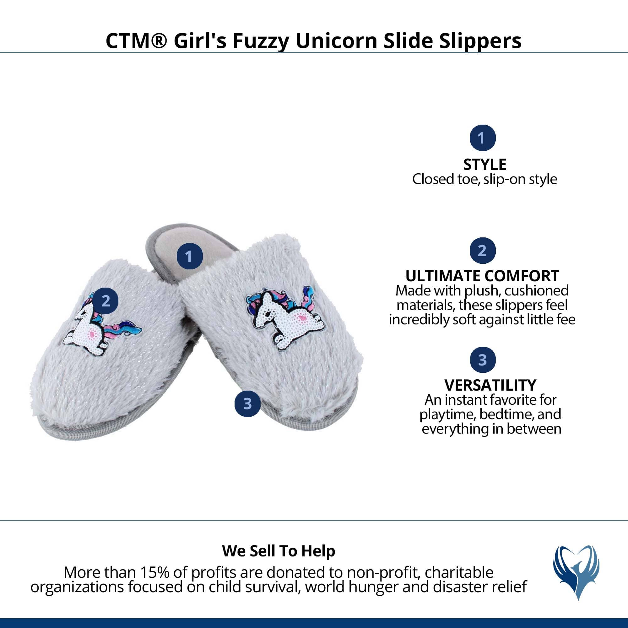 CTM® Girl's Fuzzy Unicorn Slide Slippers - Grey
