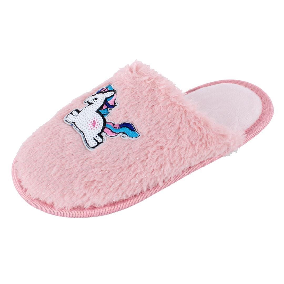 CTM® Girl's Fuzzy Unicorn Slide Slippers - Pink