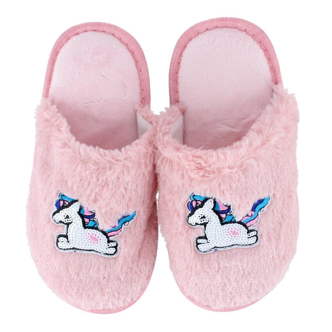 CTM® Girl's Fuzzy Unicorn Slide Slippers - Pink