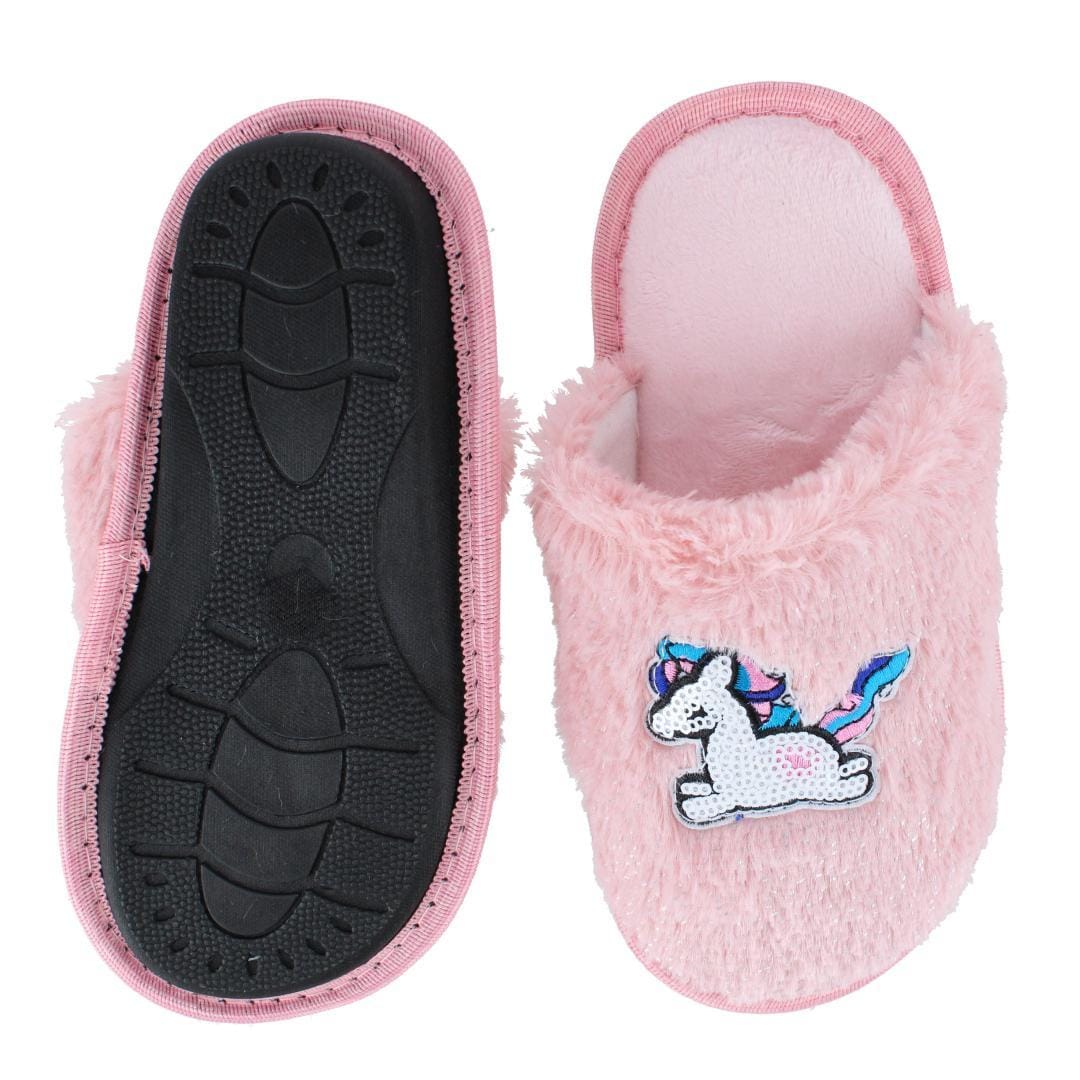 CTM® Girl's Fuzzy Unicorn Slide Slippers - Pink