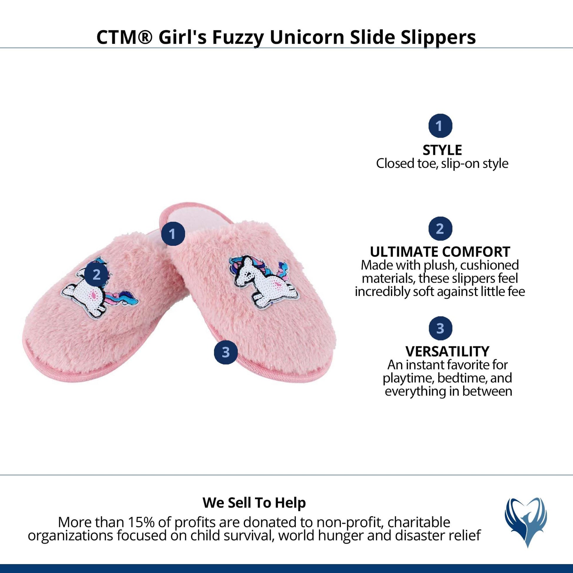 CTM® Girl's Fuzzy Unicorn Slide Slippers - Pink