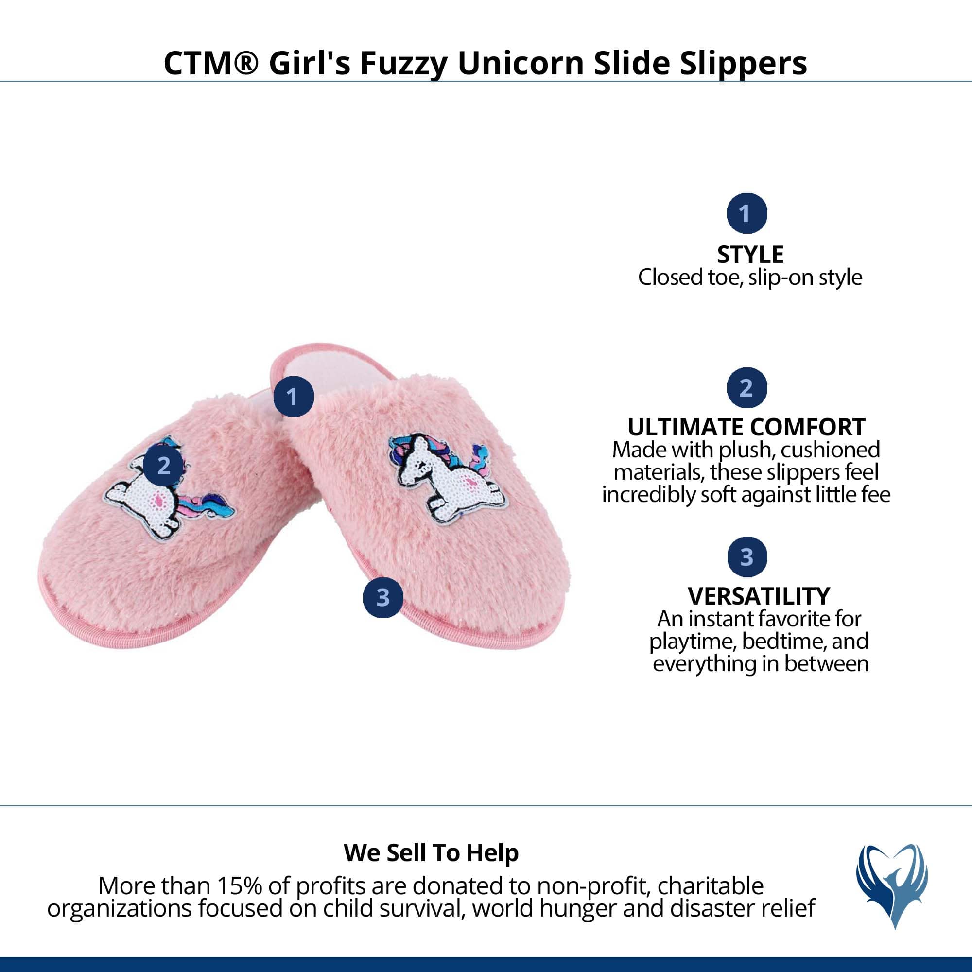 CTM® Girl's Fuzzy Unicorn Slide Slippers - Pink