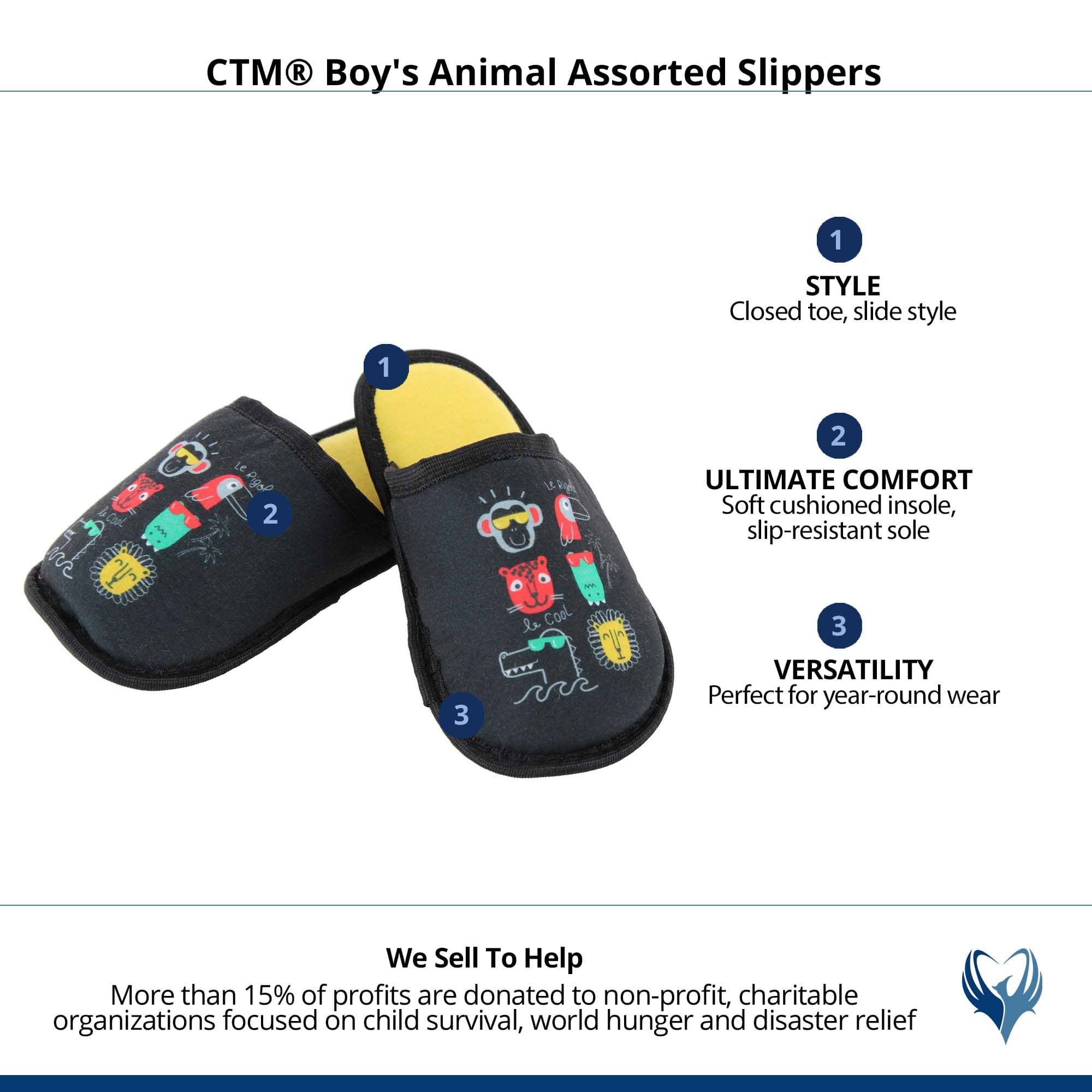 CTM® Boy's Animal Assorted Slippers - Black