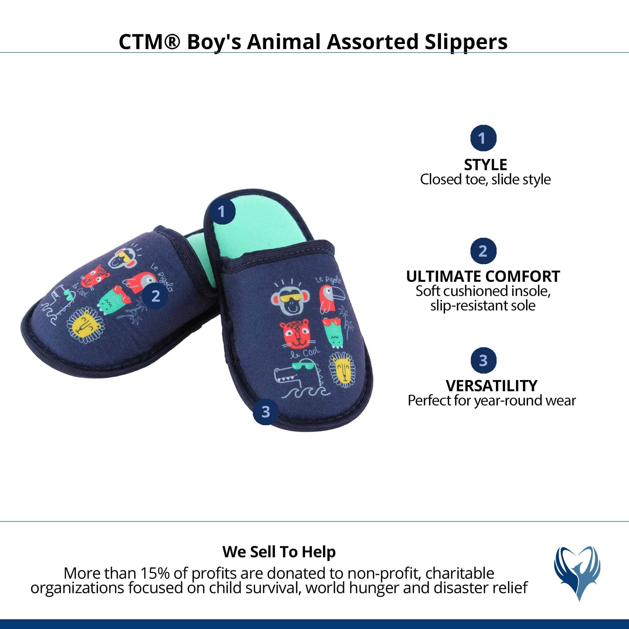 CTM® Boy's Animal Assorted Slippers - Blue