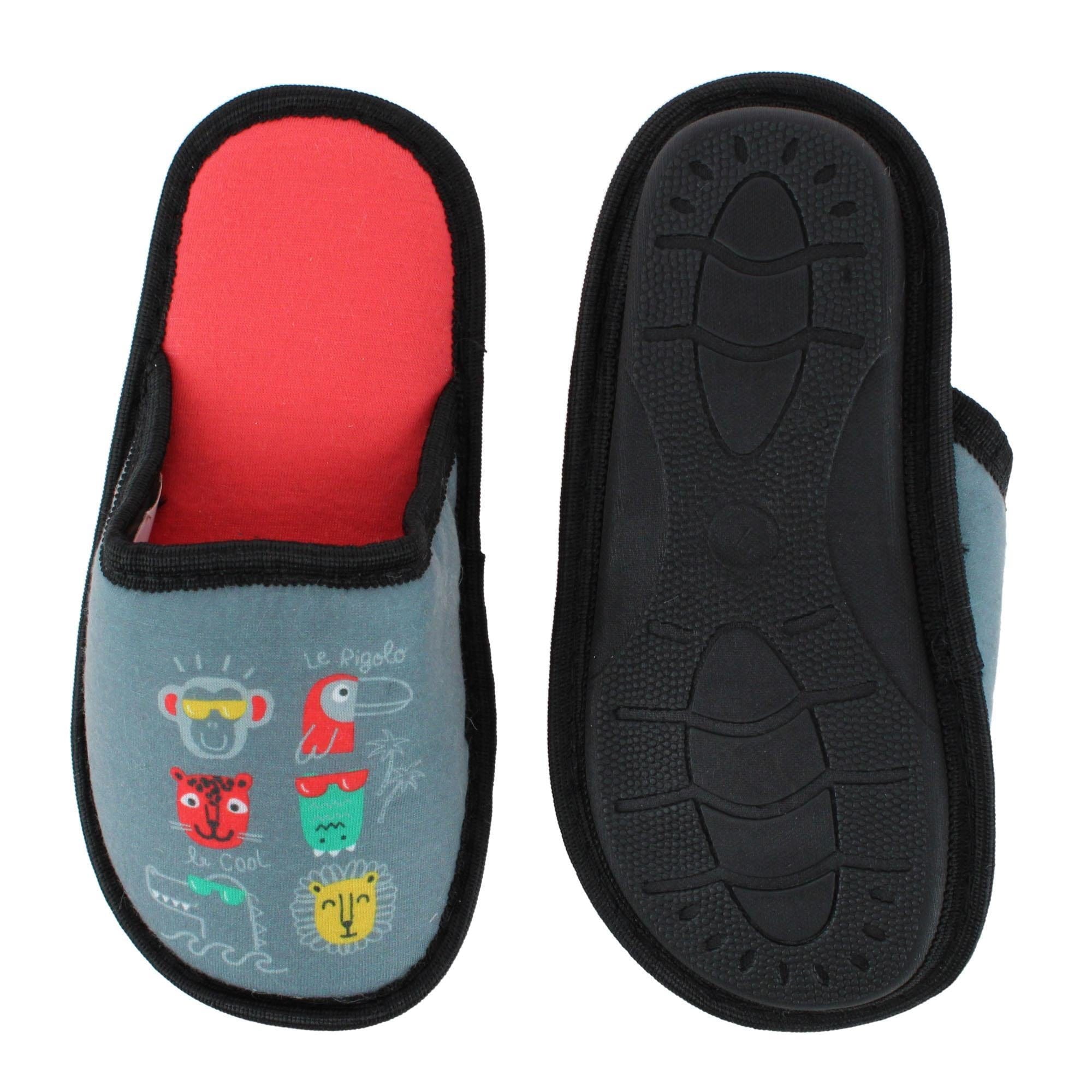 CTM® Boy's Animal Assorted Slippers - Grey