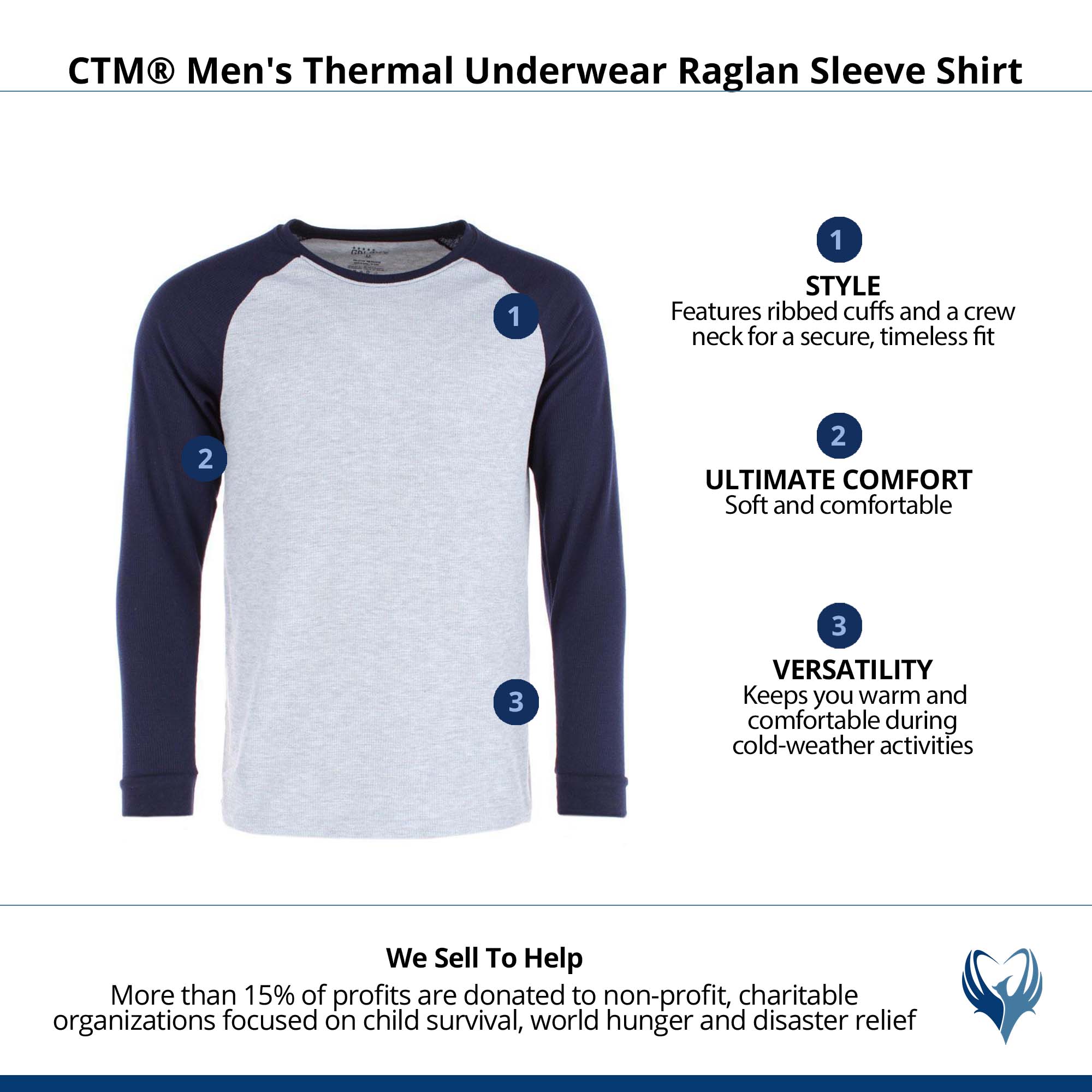 CTM® Men's Thermal Underwear Raglan Sleeve Shirt - Navy
