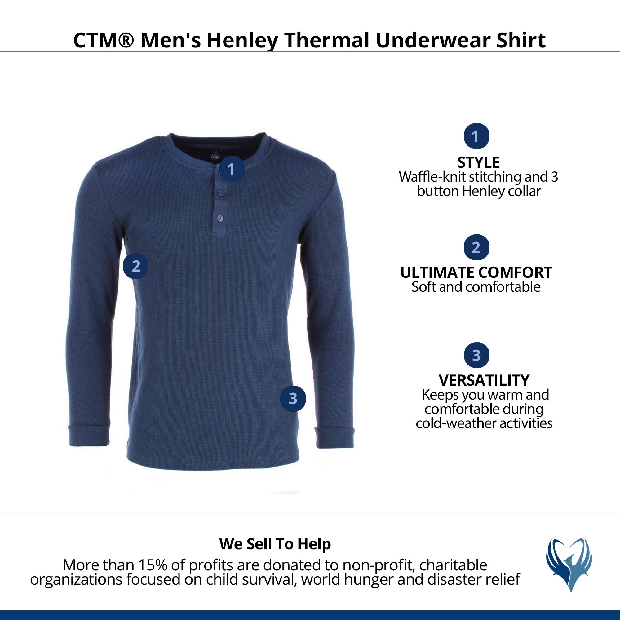 CTM® Men's Henley Thermal Underwear Shirt - Navy