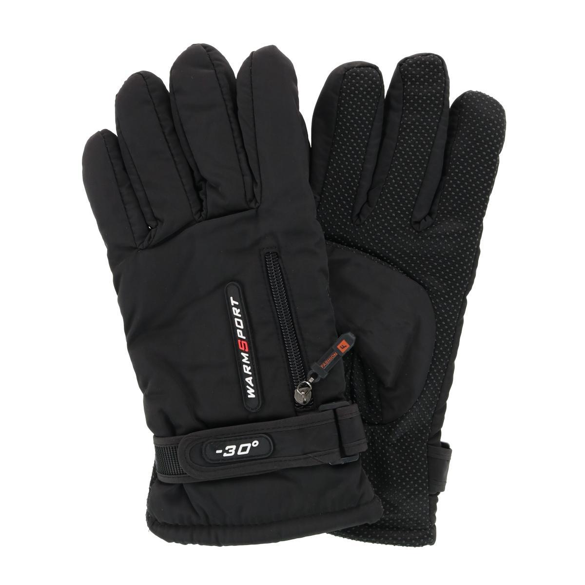 CTM® Men's Lined Winter Gloves with Zipper Pocket - Black