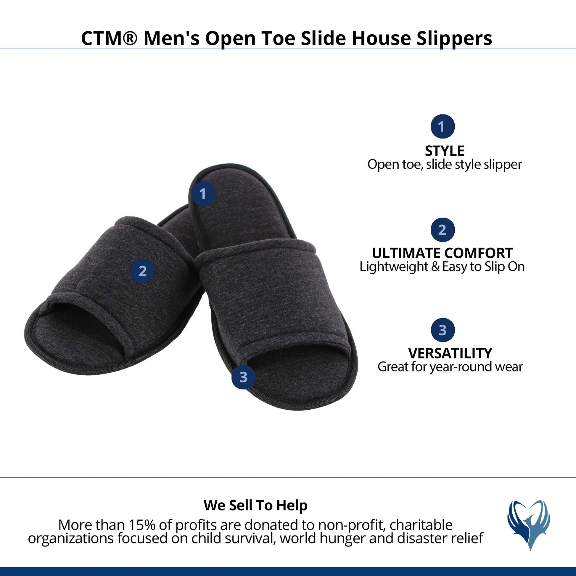CTM® Men's Open Toe Slide House Slippers - Black