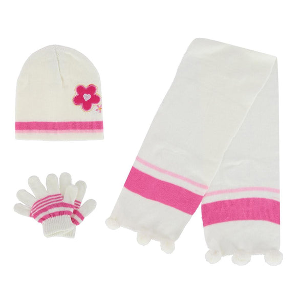 Girl's One Size Fits Most Flower Hat Gloves and Scarf Winter Set