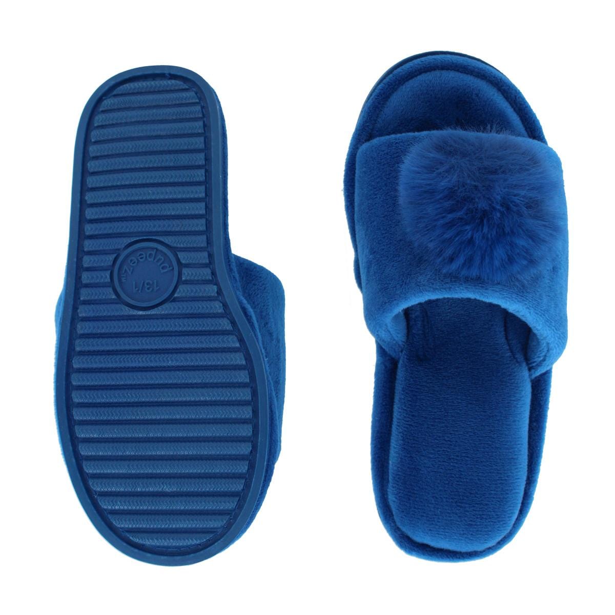 CTM® Girl's Soft Pom Open Toe Slide Slippers - Blue
