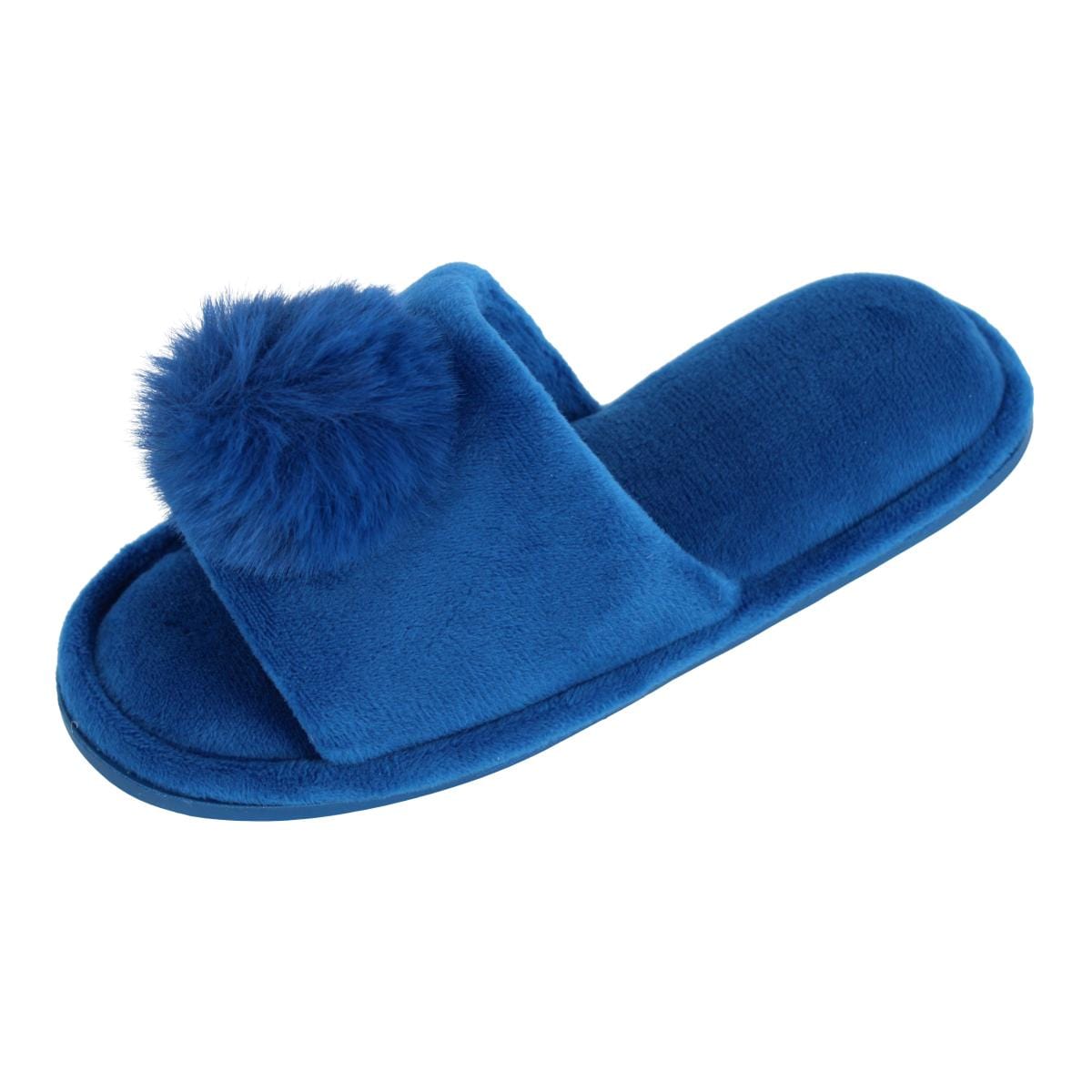 CTM® Girl's Soft Pom Open Toe Slide Slippers - Blue