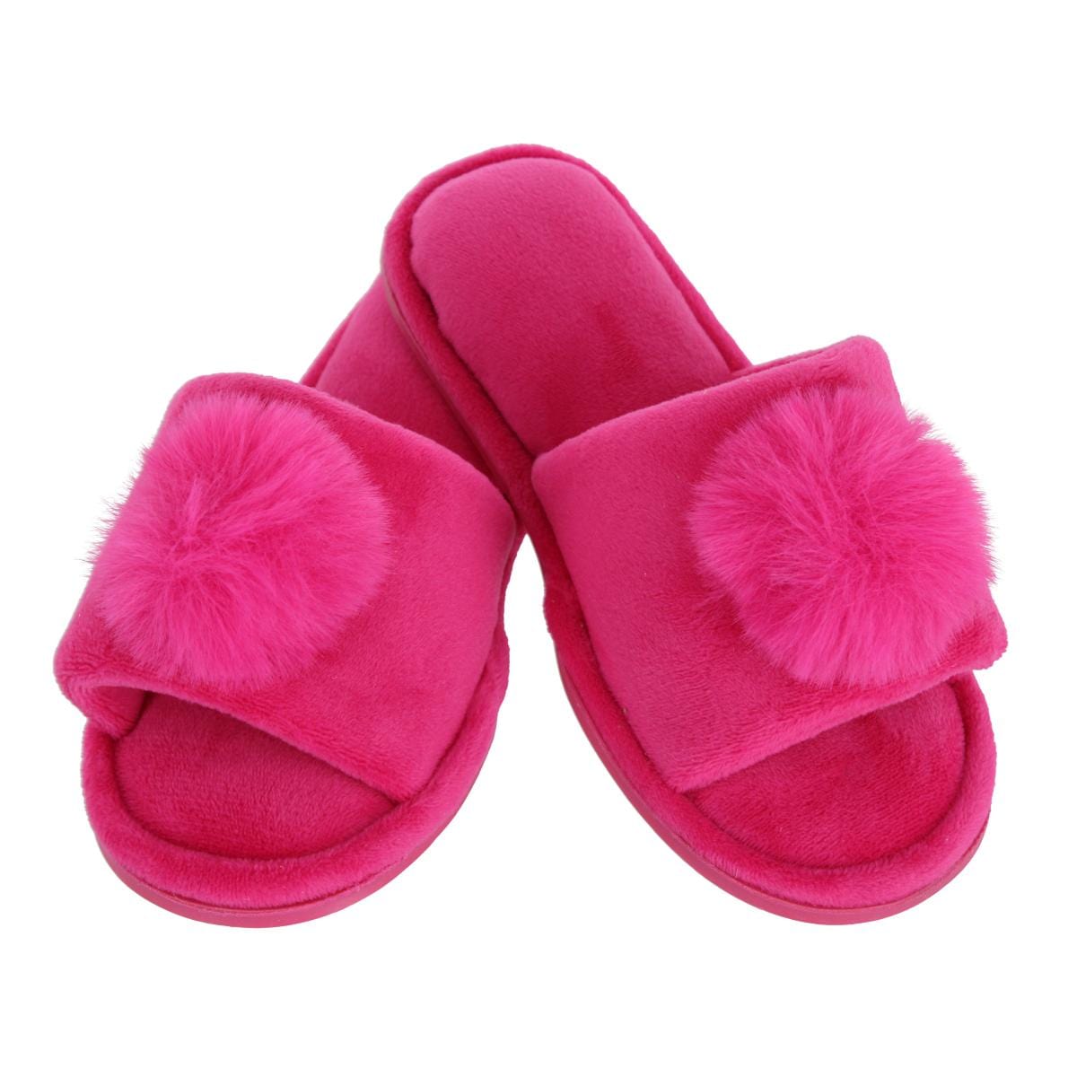 CTM® Girl's Soft Pom Open Toe Slide Slippers - Dark Pink