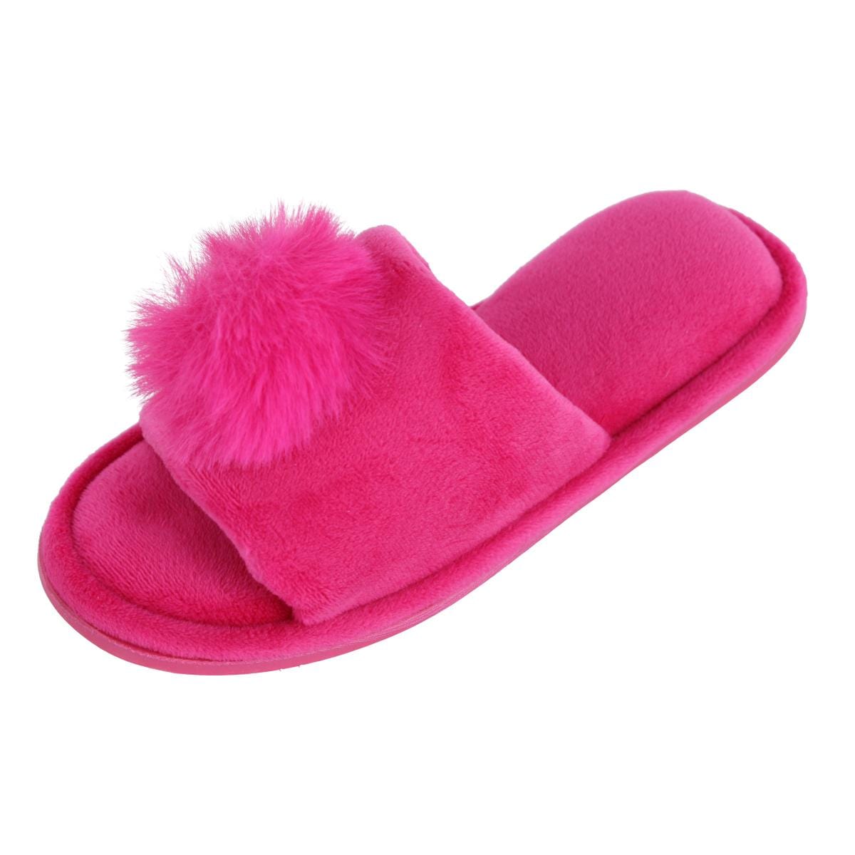 CTM® Girl's Soft Pom Open Toe Slide Slippers - Dark Pink