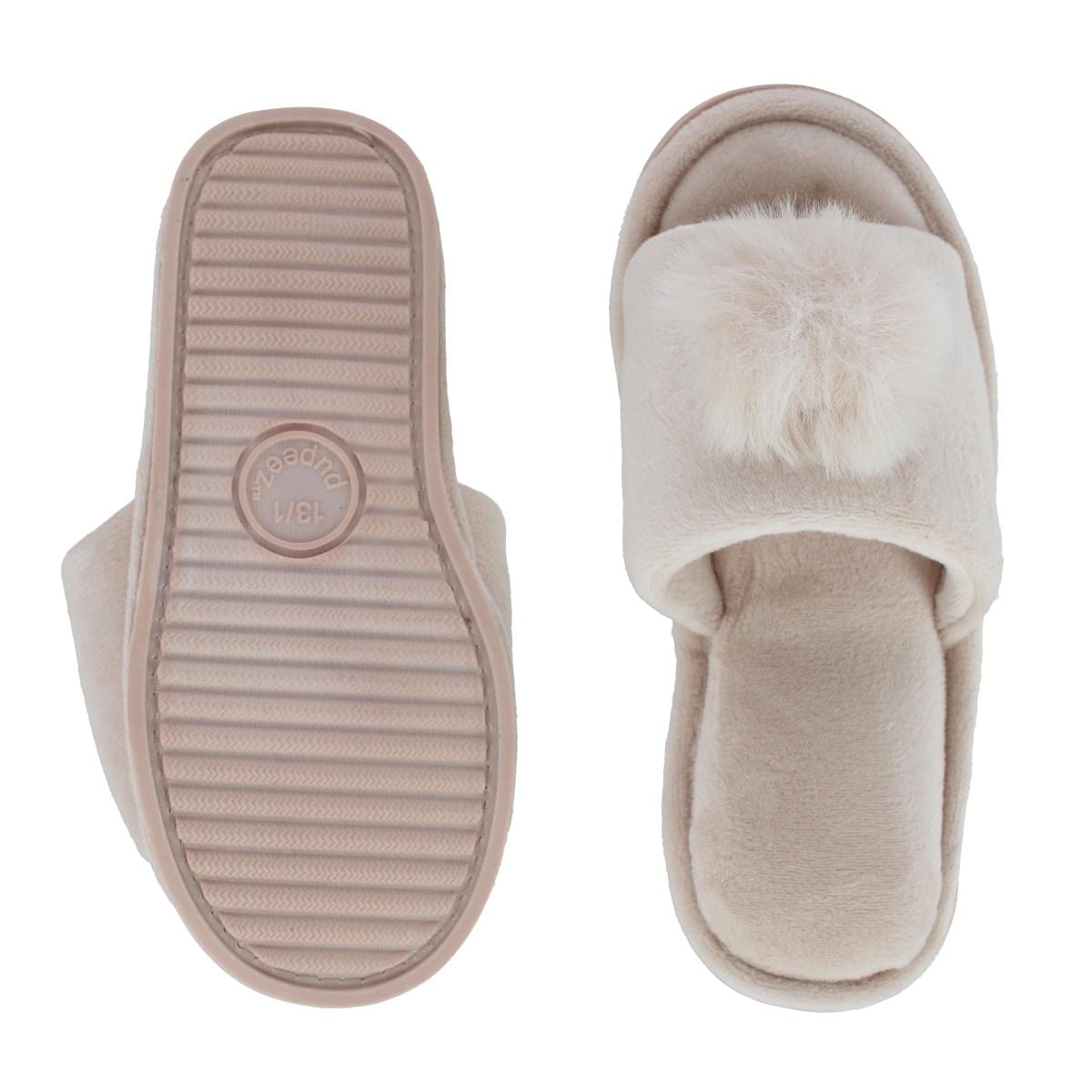 CTM® Girl's Soft Pom Open Toe Slide Slippers - Light Pink