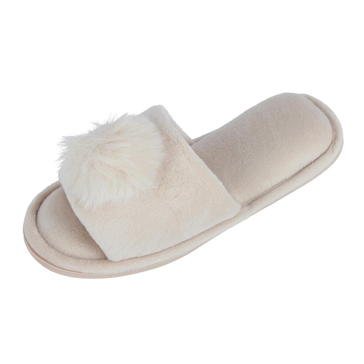 CTM® Girl's Soft Pom Open Toe Slide Slippers - Light Pink