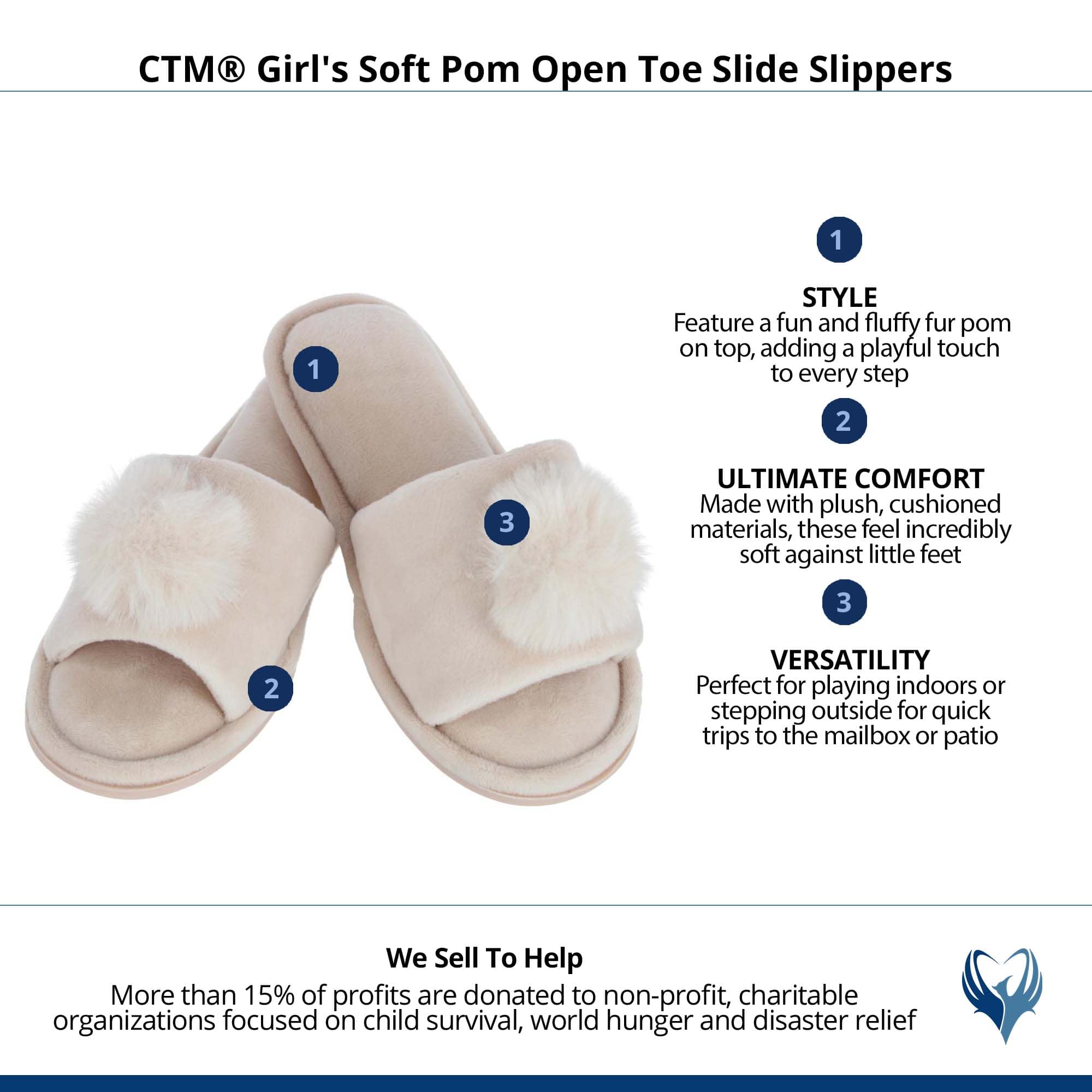 CTM® Girl's Soft Pom Open Toe Slide Slippers - Light Pink