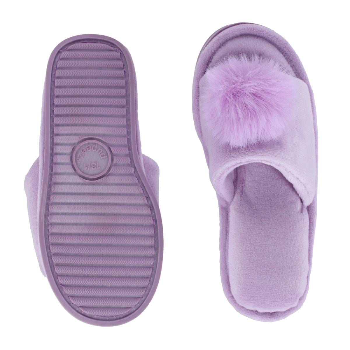 CTM® Girl's Soft Pom Open Toe Slide Slippers - Purple