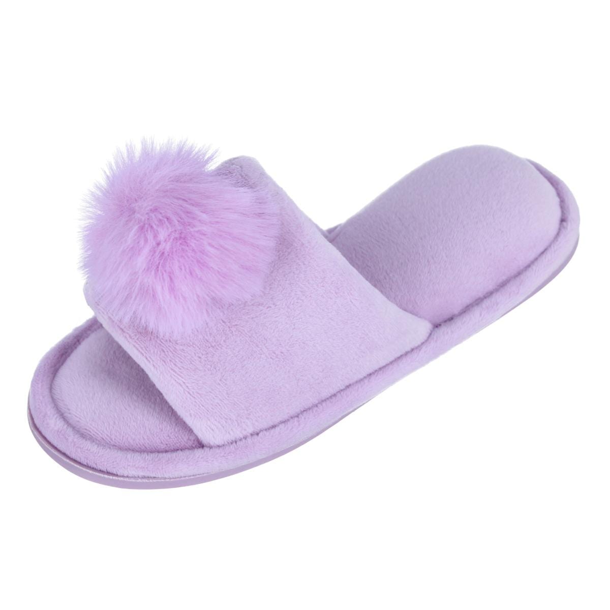 CTM® Girl's Soft Pom Open Toe Slide Slippers - Purple