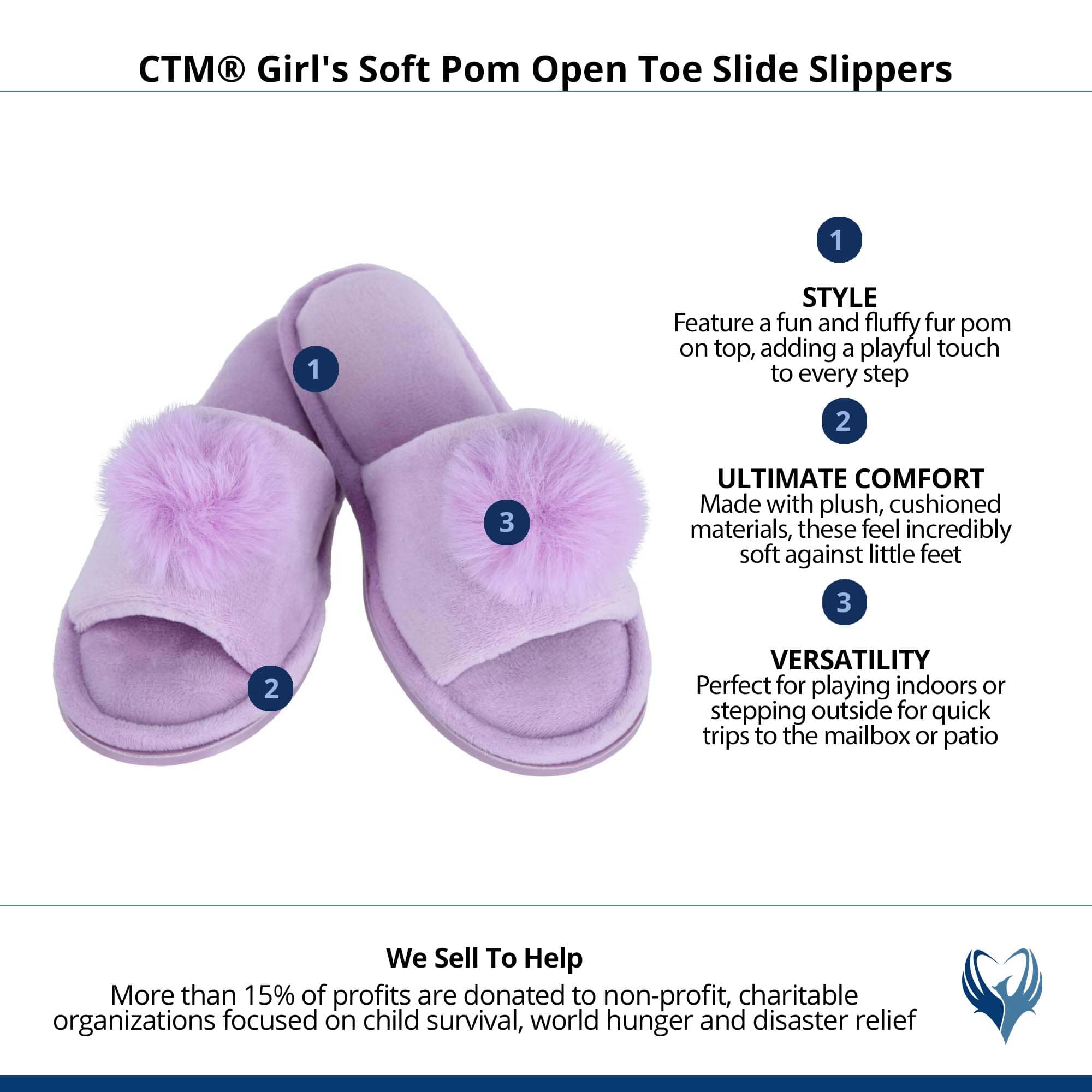 CTM® Girl's Soft Pom Open Toe Slide Slippers - Purple