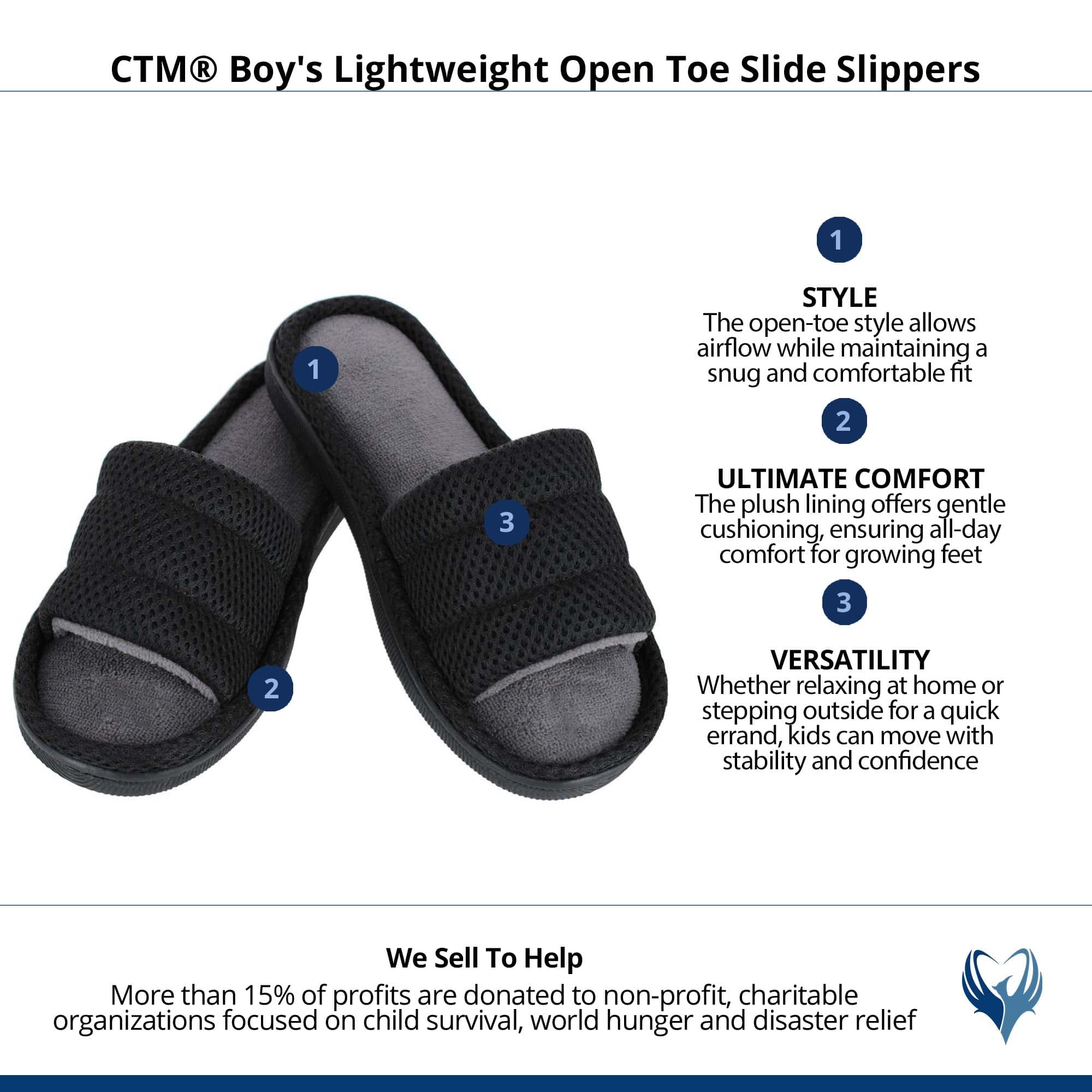 CTM® Boy's Lightweight Open Toe Slide Slippers - Black