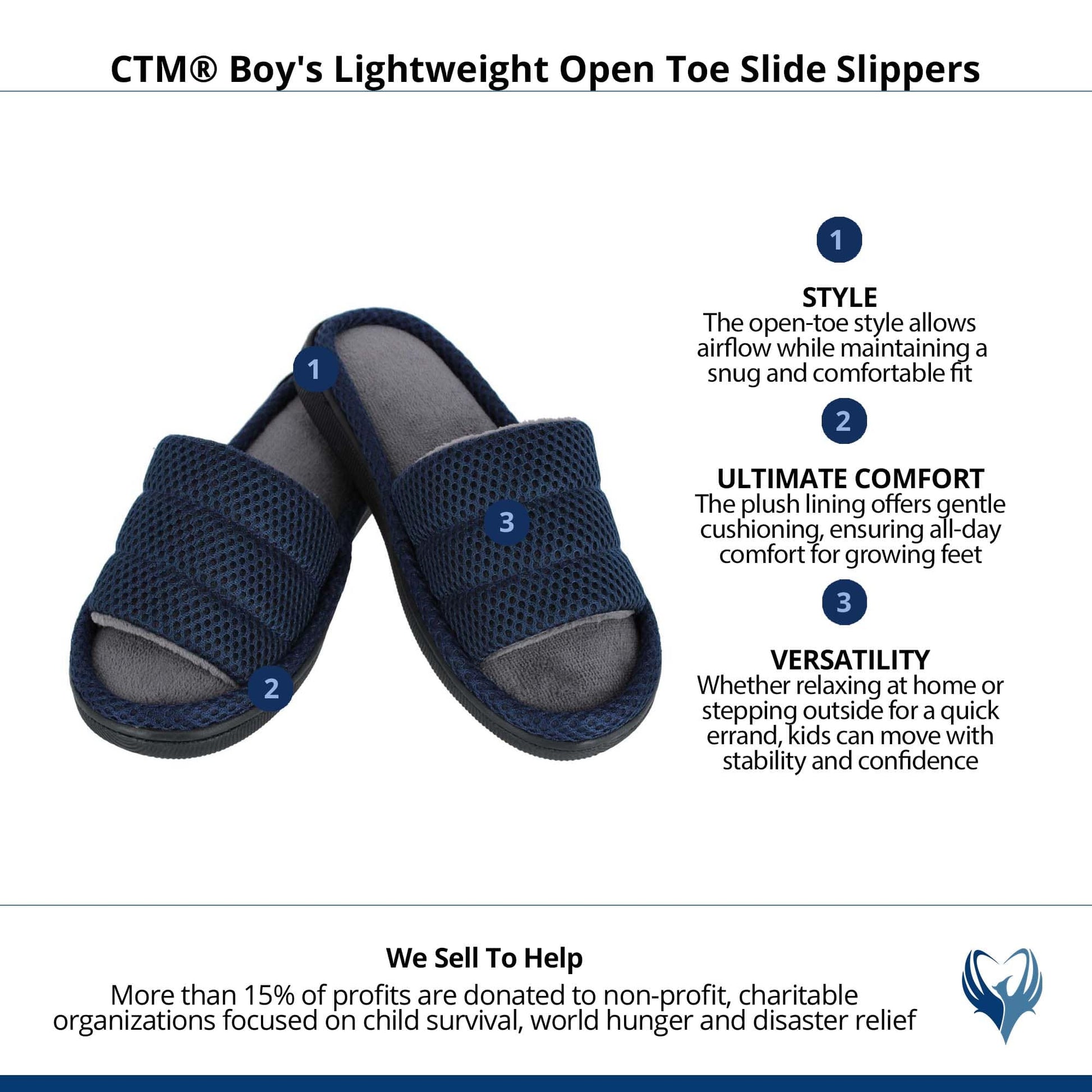 CTM® Boy's Lightweight Open Toe Slide Slippers - Blue