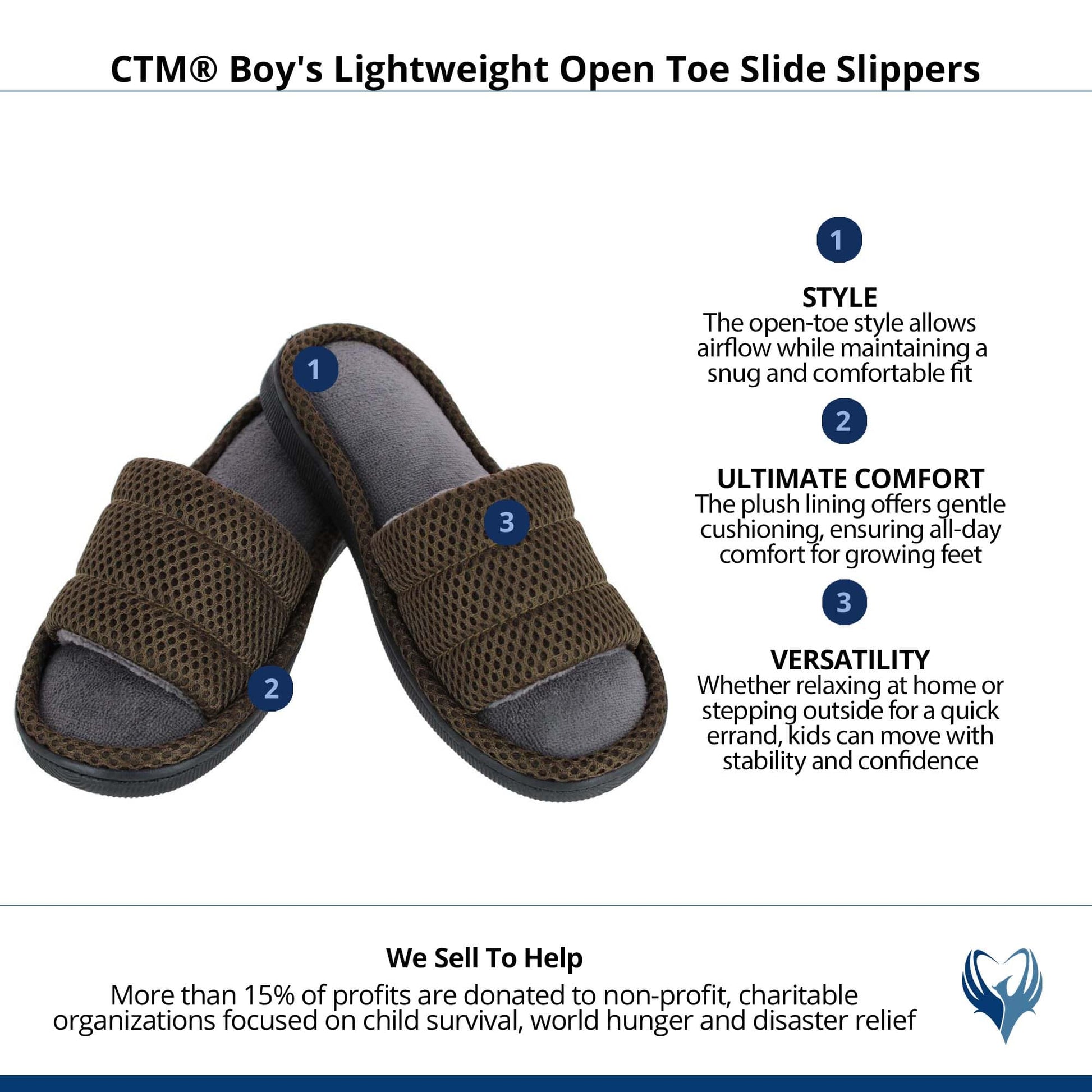CTM® Boy's Lightweight Open Toe Slide Slippers - Green
