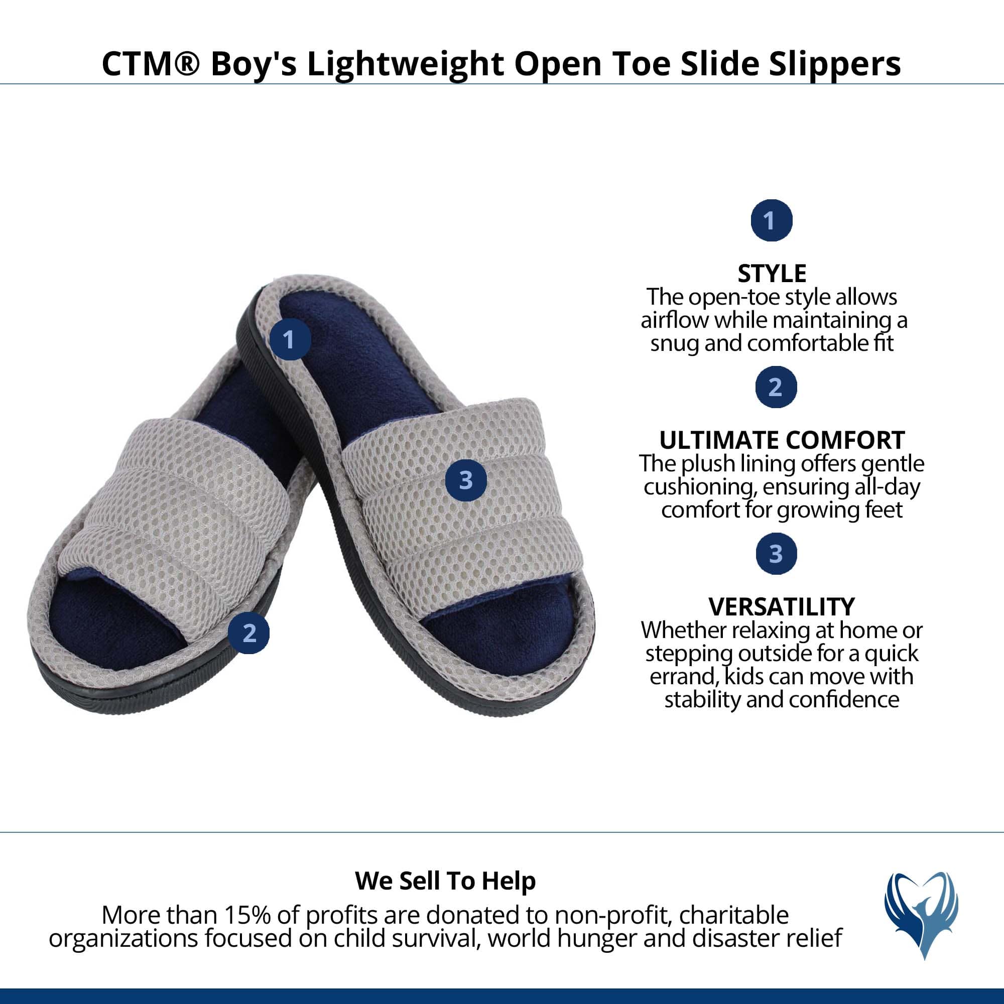 CTM® Boy's Lightweight Open Toe Slide Slippers - White