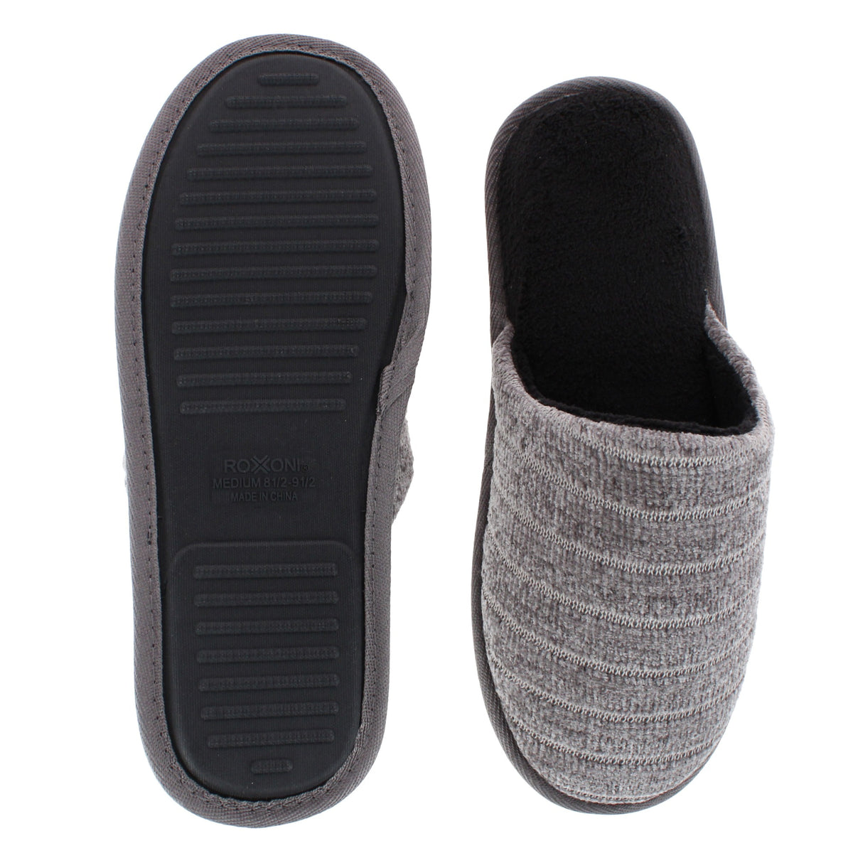 Roxoni Men's Classic Slide-On House Slippers Plush Indoor Outdoor - Grey