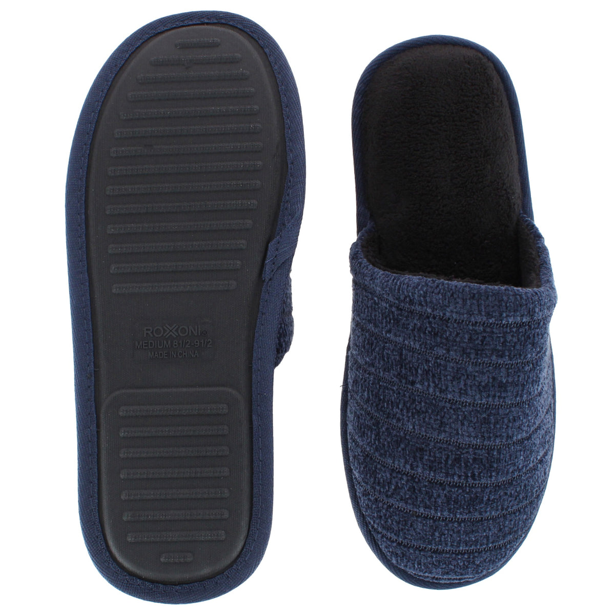 Roxoni Men's Classic Slide-On House Slippers Plush Indoor Outdoor - Navy