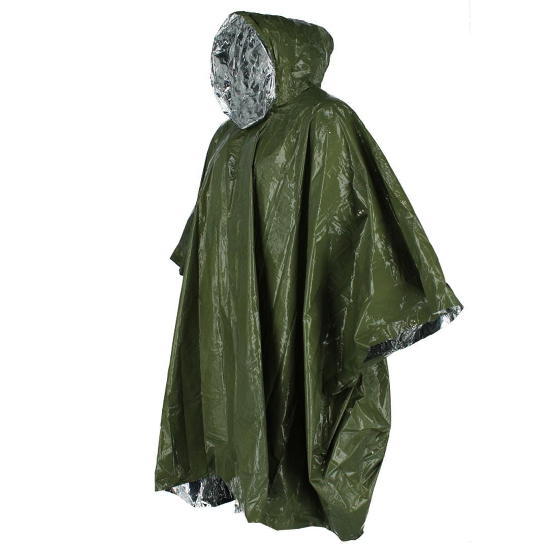 SE Adult Aluminized Thermal Reusable Rain Poncho - Olive Green