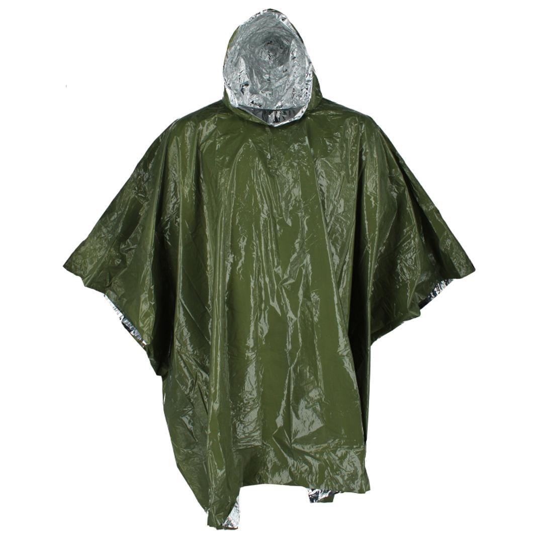 SE Adult Aluminized Thermal Reusable Rain Poncho - Olive Green