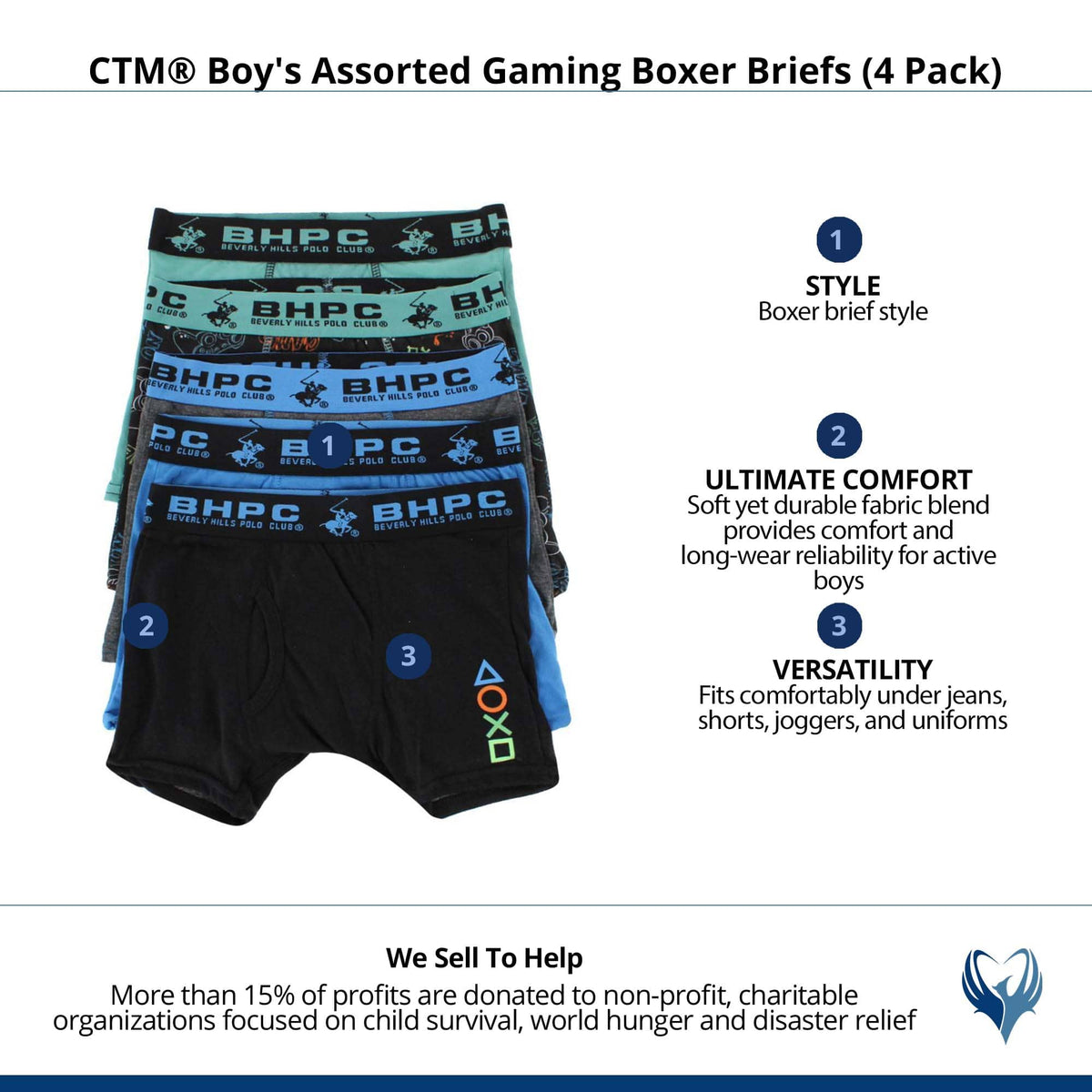 CTM® Boy's Assorted Gaming Boxer Briefs (5 Pack) - Assorted