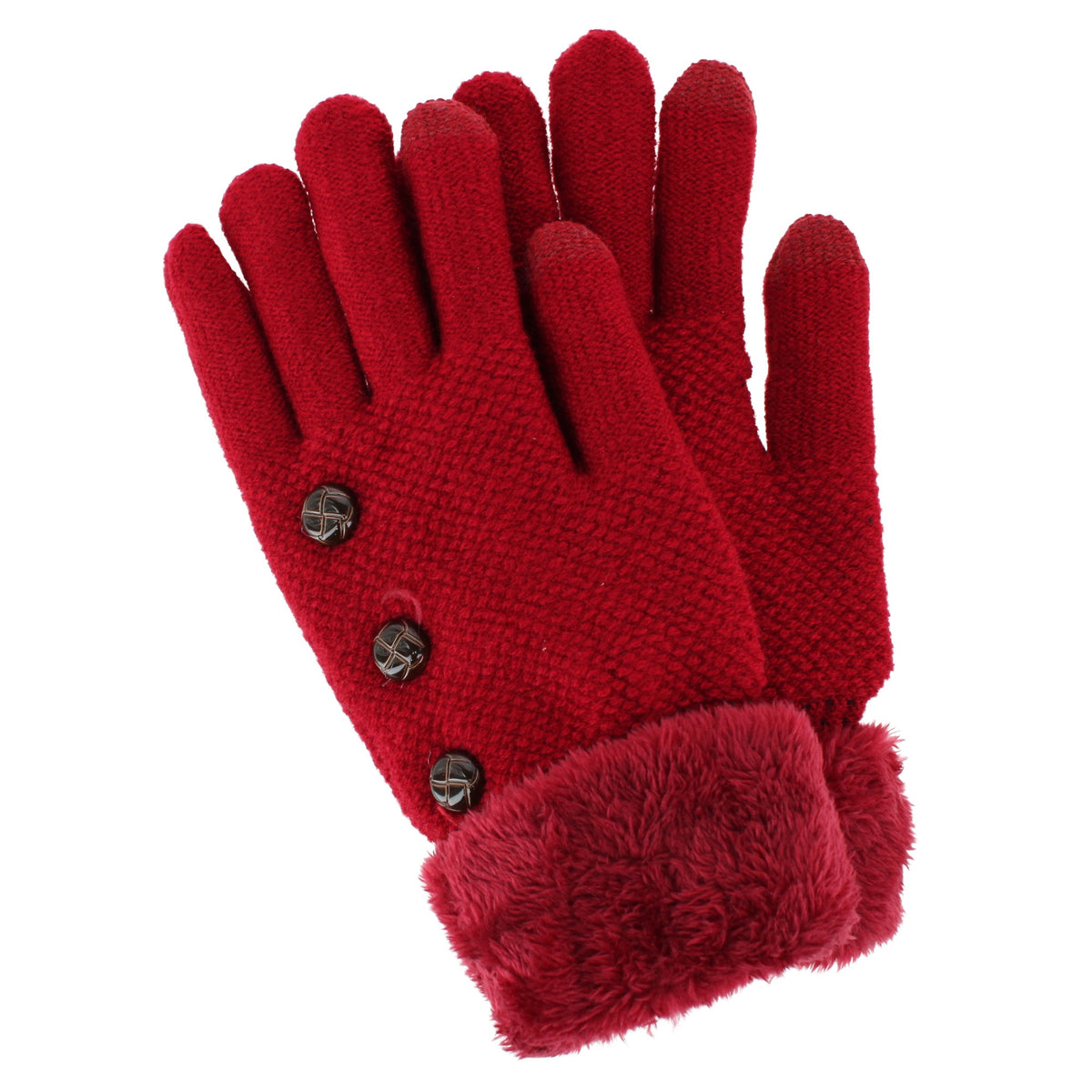 Women's Knit Touchscreen Gloves with Plush Lining and Buttons
