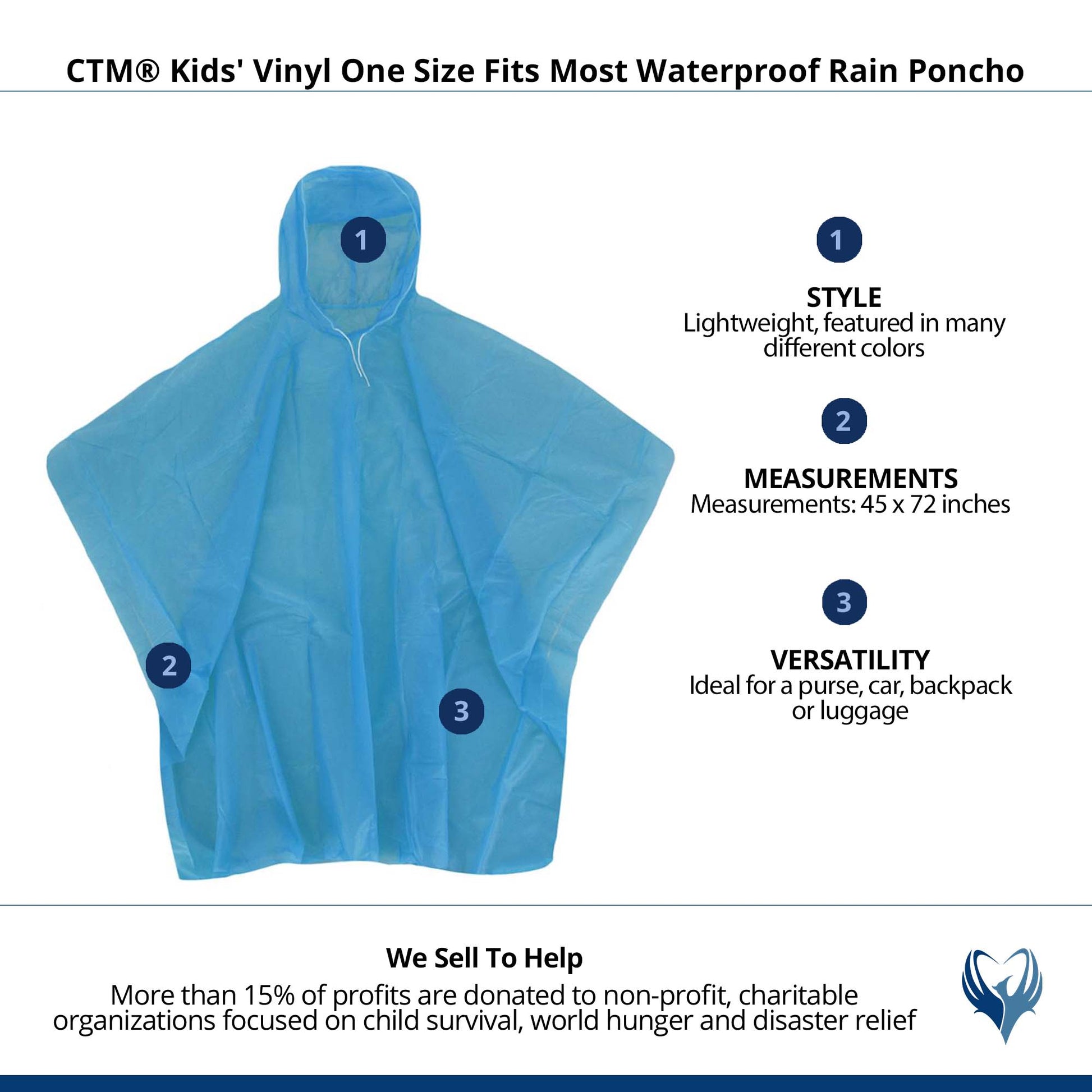 CTM® Kids' Vinyl One Size Fits Most Waterproof Rain Poncho - Blue