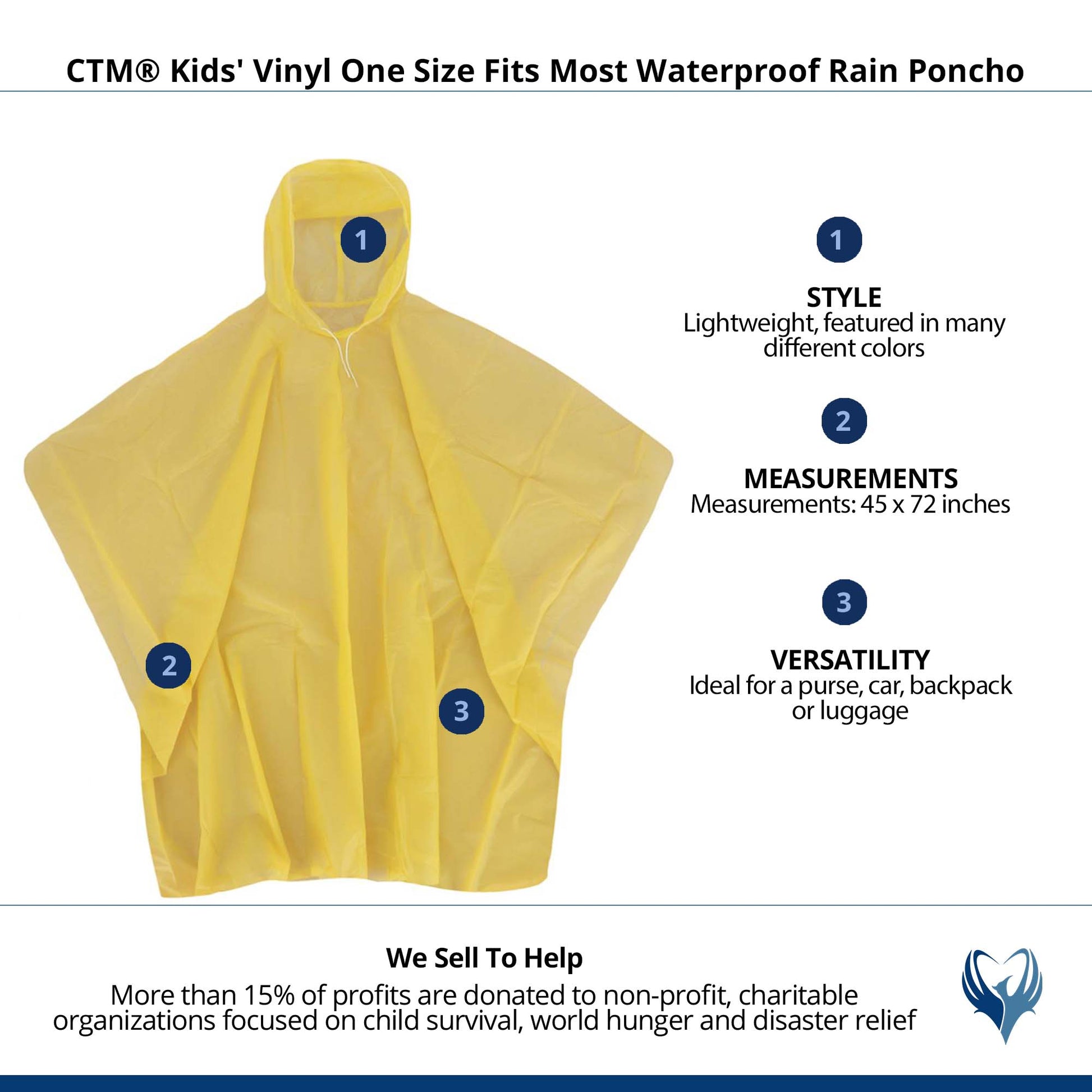 CTM® Kids' Vinyl One Size Fits Most Waterproof Rain Poncho - Yellow