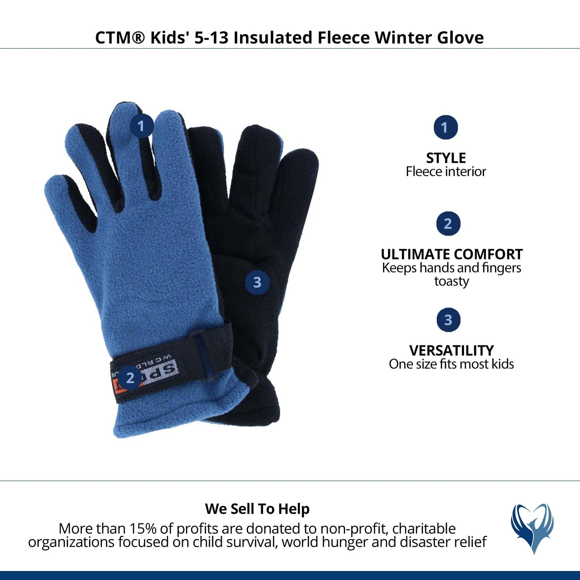 CTM® Kids' 5-13 Insulated Fleece Winter Glove - Blue