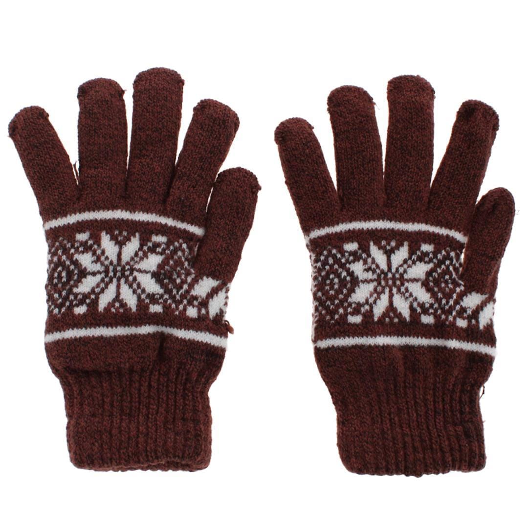 CTM® Men's Snowflake Pattern Knit Winter Gloves - Brown