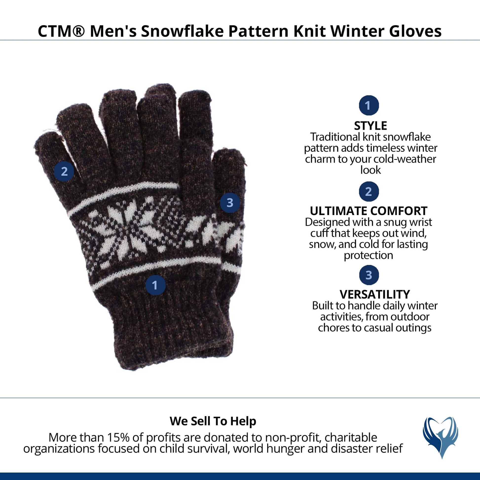 CTM® Men's Snowflake Pattern Knit Winter Gloves - Dark Gray